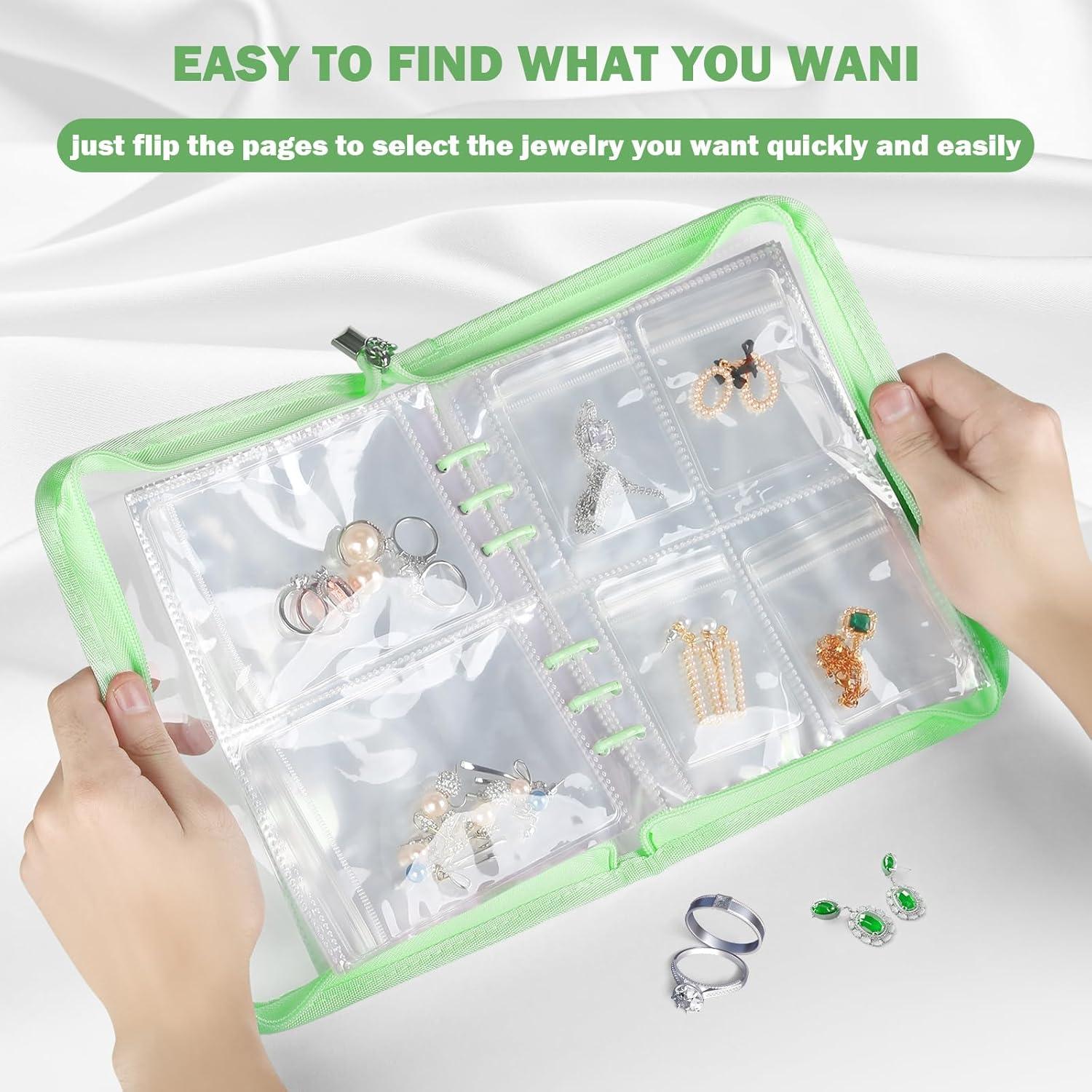 Estuche Organizador de Joyería KUKUVR Verde 140 Rejillas