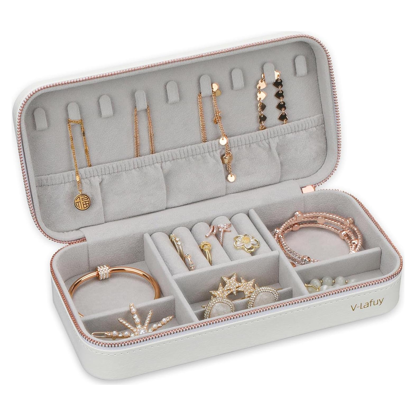 Caja de Joyería V-Lafuy Estilo C Blanco Portátil 23.4x11.5cm