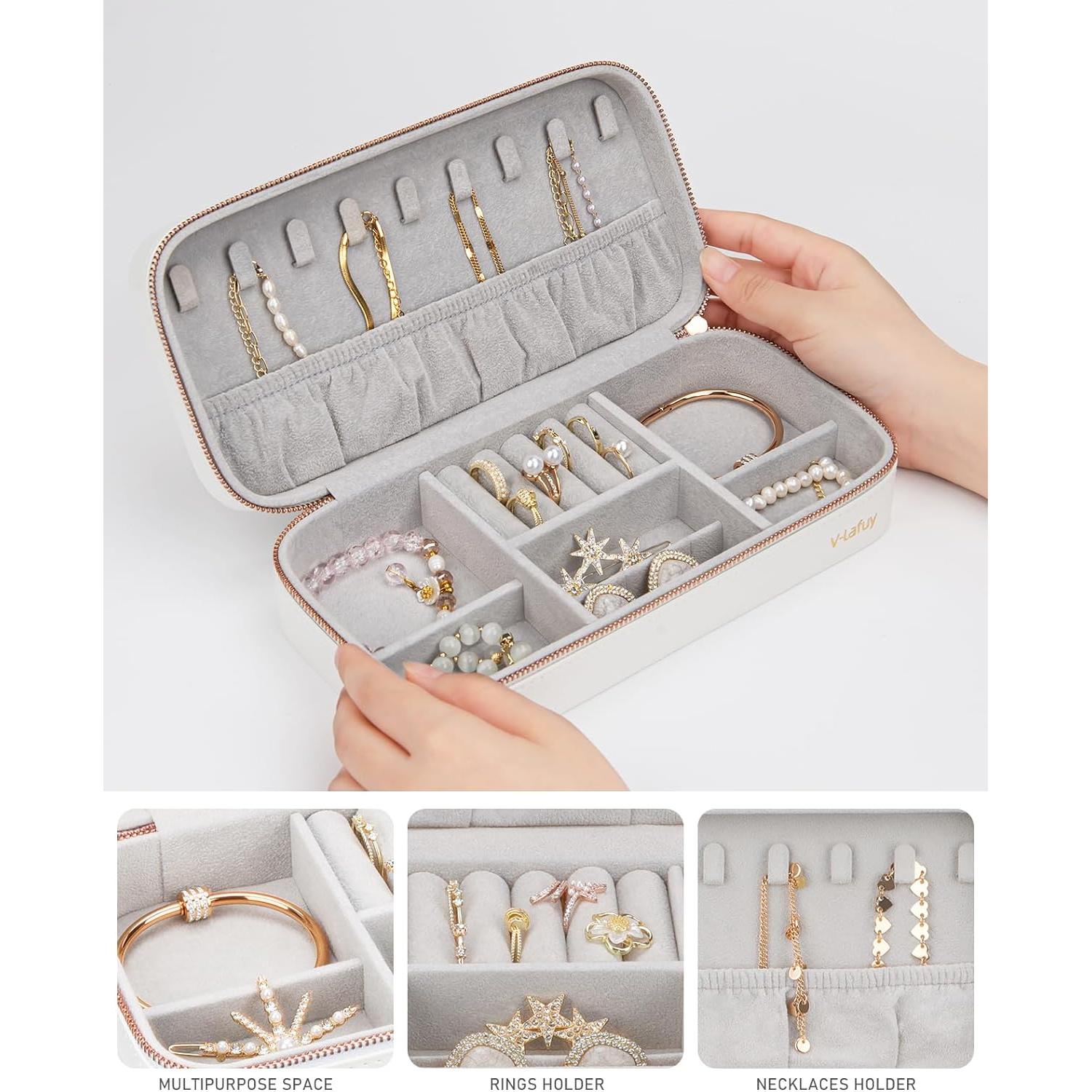 Caja de Joyería V-Lafuy Estilo C Blanco Portátil 23.4x11.5cm