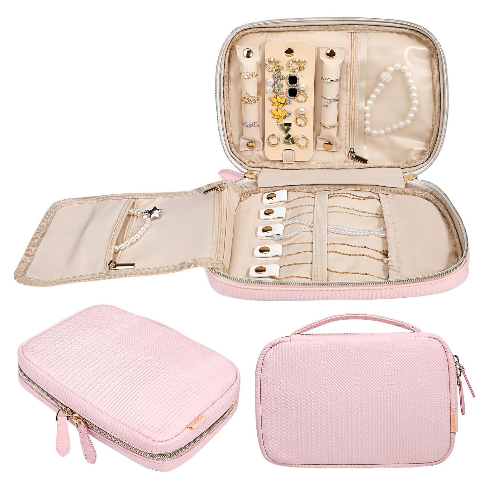 Organizador de Joyería Voova Rosa Claro, Bolsa Portátil Grande
