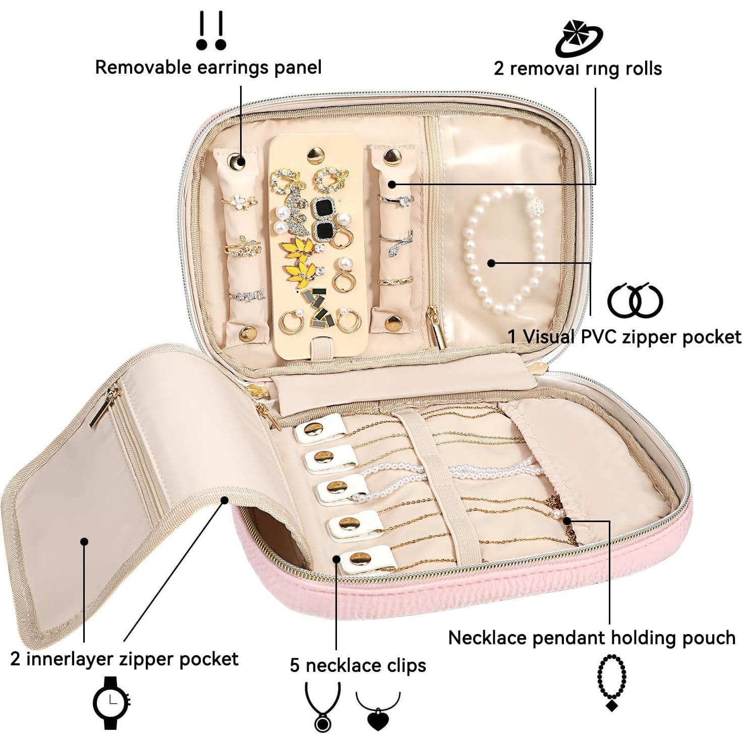 Organizador de Joyería Voova Rosa Claro, Bolsa Portátil Grande