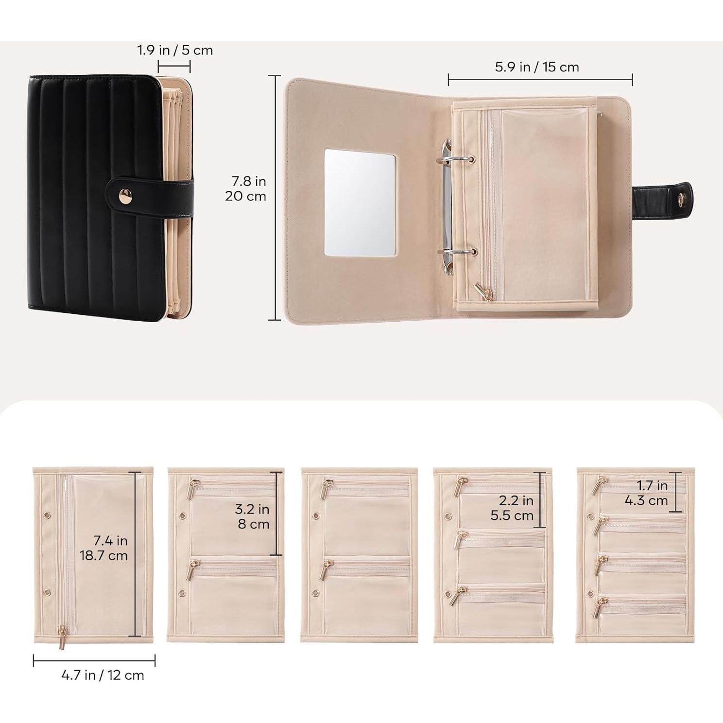 Organizador de Joyería de Viaje Lolalet Negro con Espejo