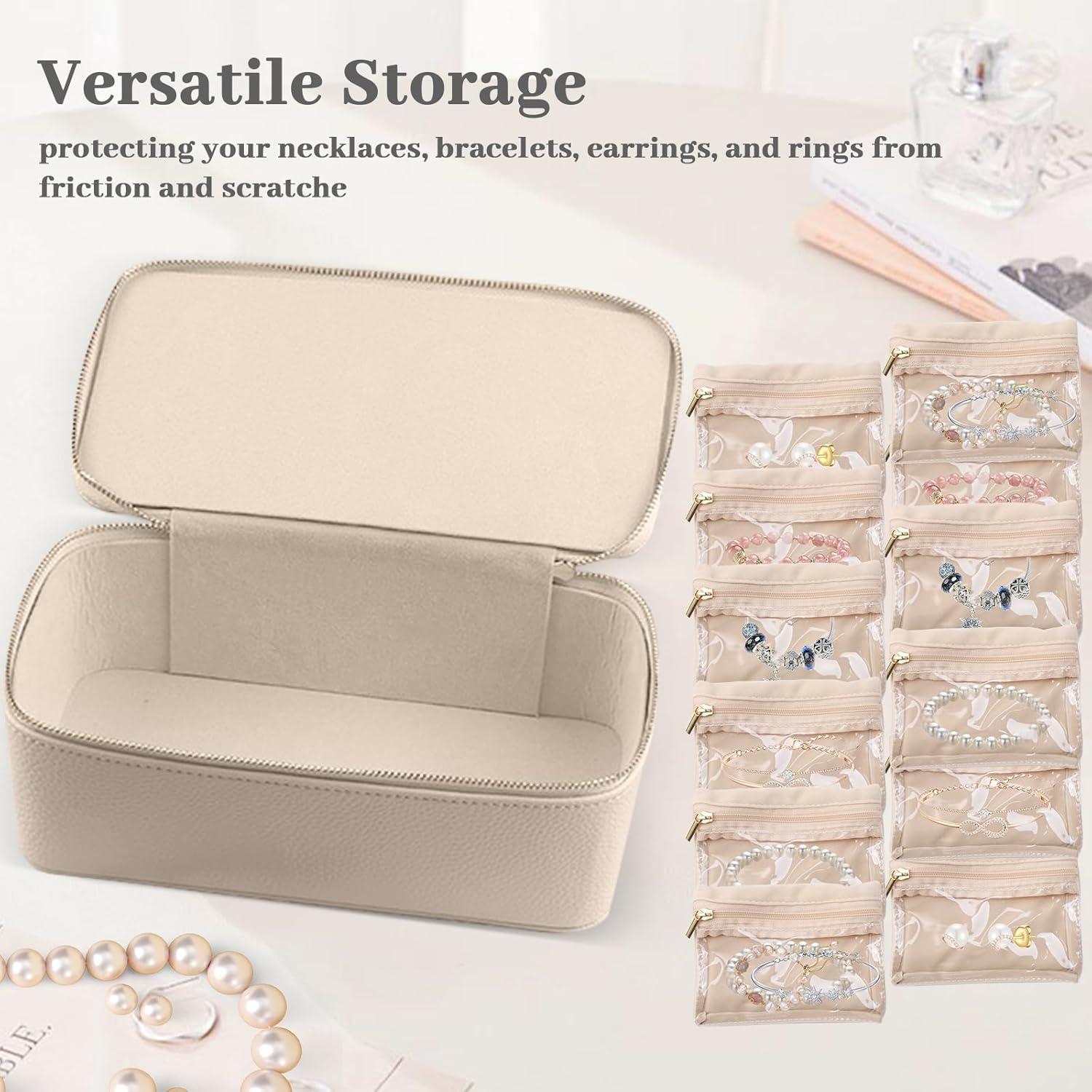 Caja de Joyería de Viaje NCONCO Beige con 12 Bolsas de Terciopelo