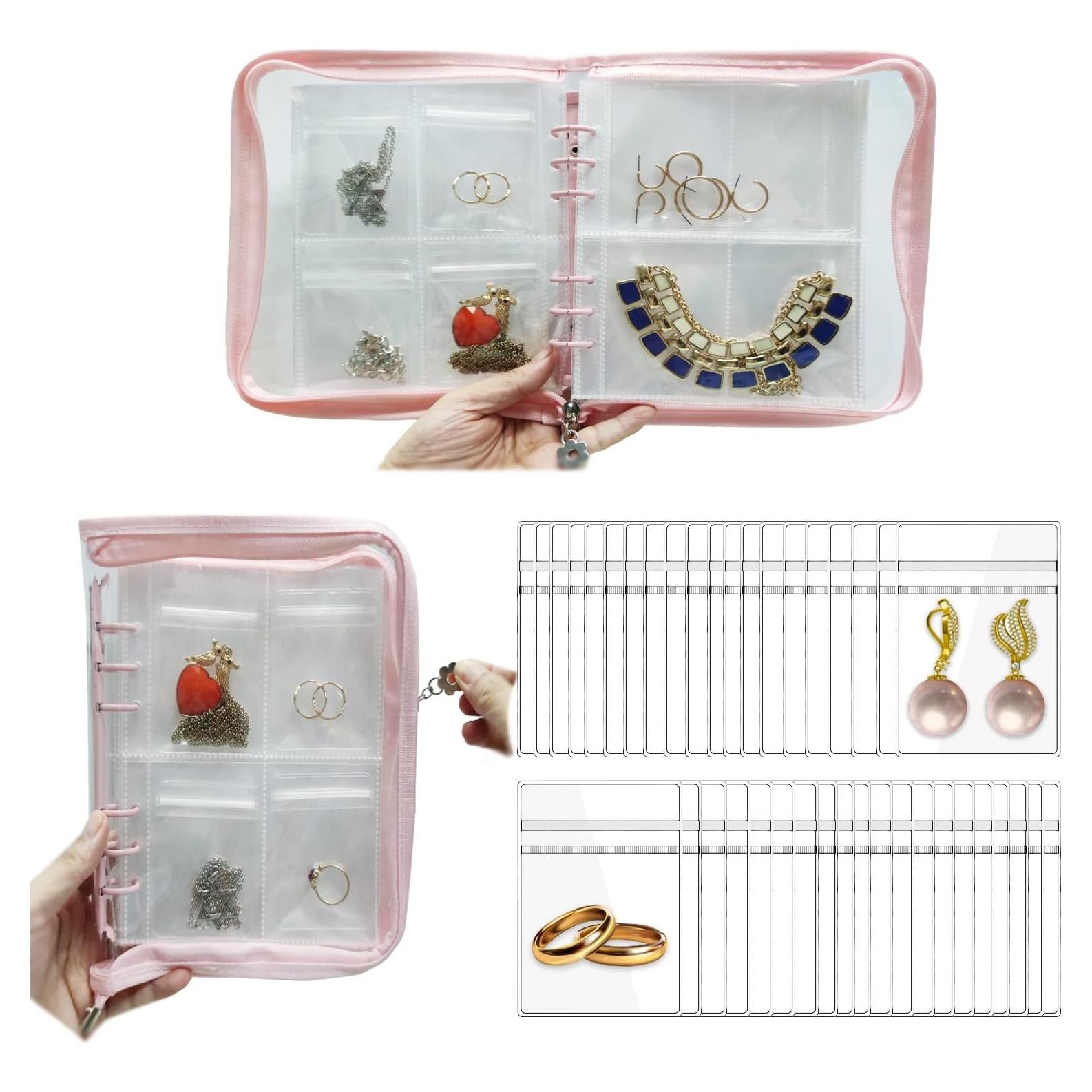 Organizador de Joyería Plegable IKJNMLP Rosa 70 Bolsillos