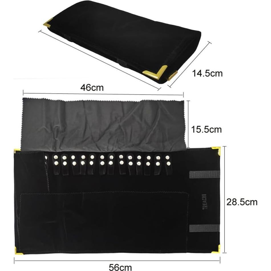 Bolsa de Joyería Portátil Treachi de Terciopelo Negro con Clips