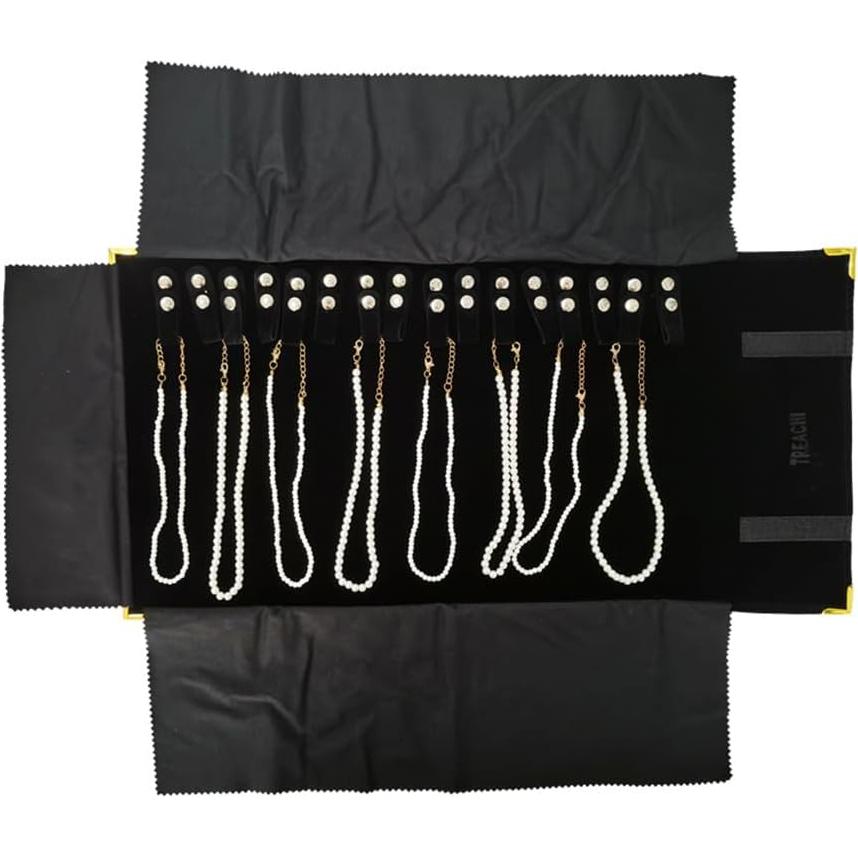 Bolsa de Joyería Portátil Treachi de Terciopelo Negro con Clips