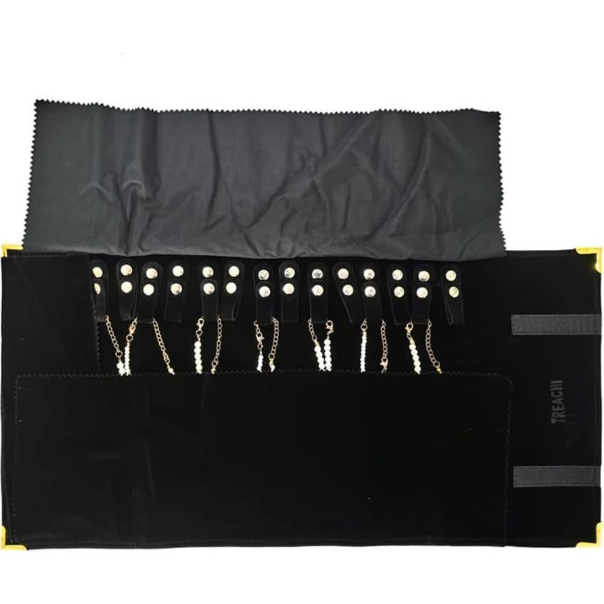 Bolsa de Joyería Portátil Treachi de Terciopelo Negro con Clips