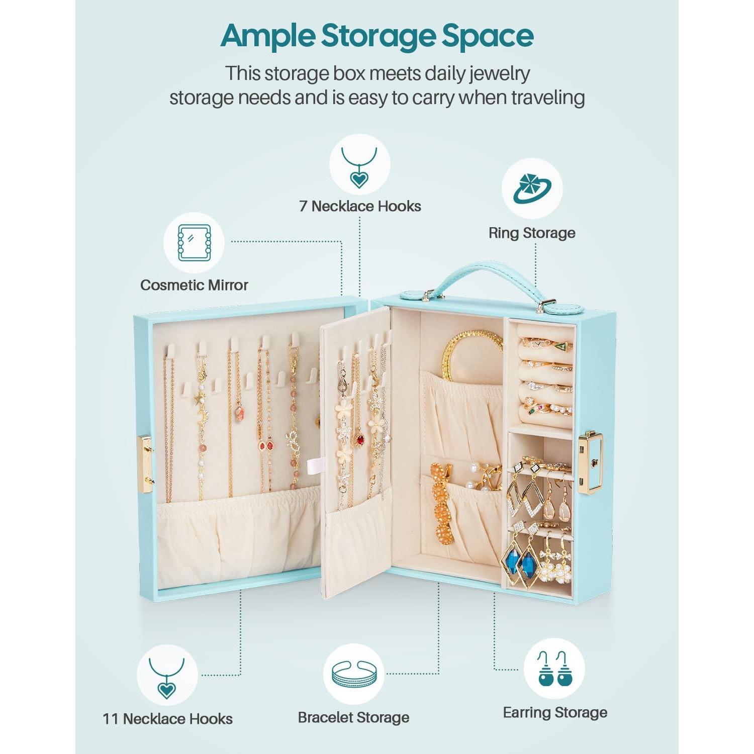 Estuche de Joyería de Viaje Enthralite Azul con Espejo