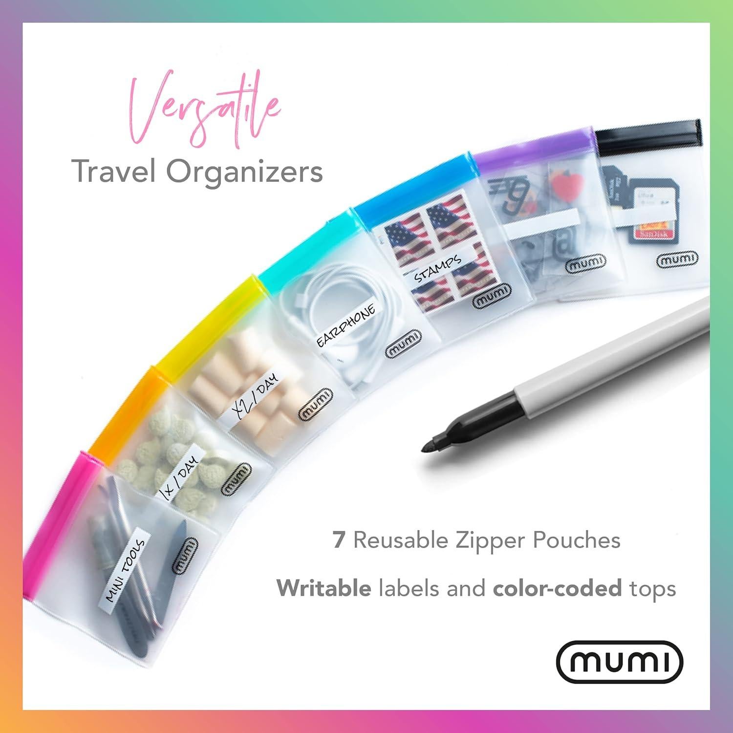 Conjunto de 7 Bolsas Reutilizables MUMI Transparentes 7.62x7.62cm