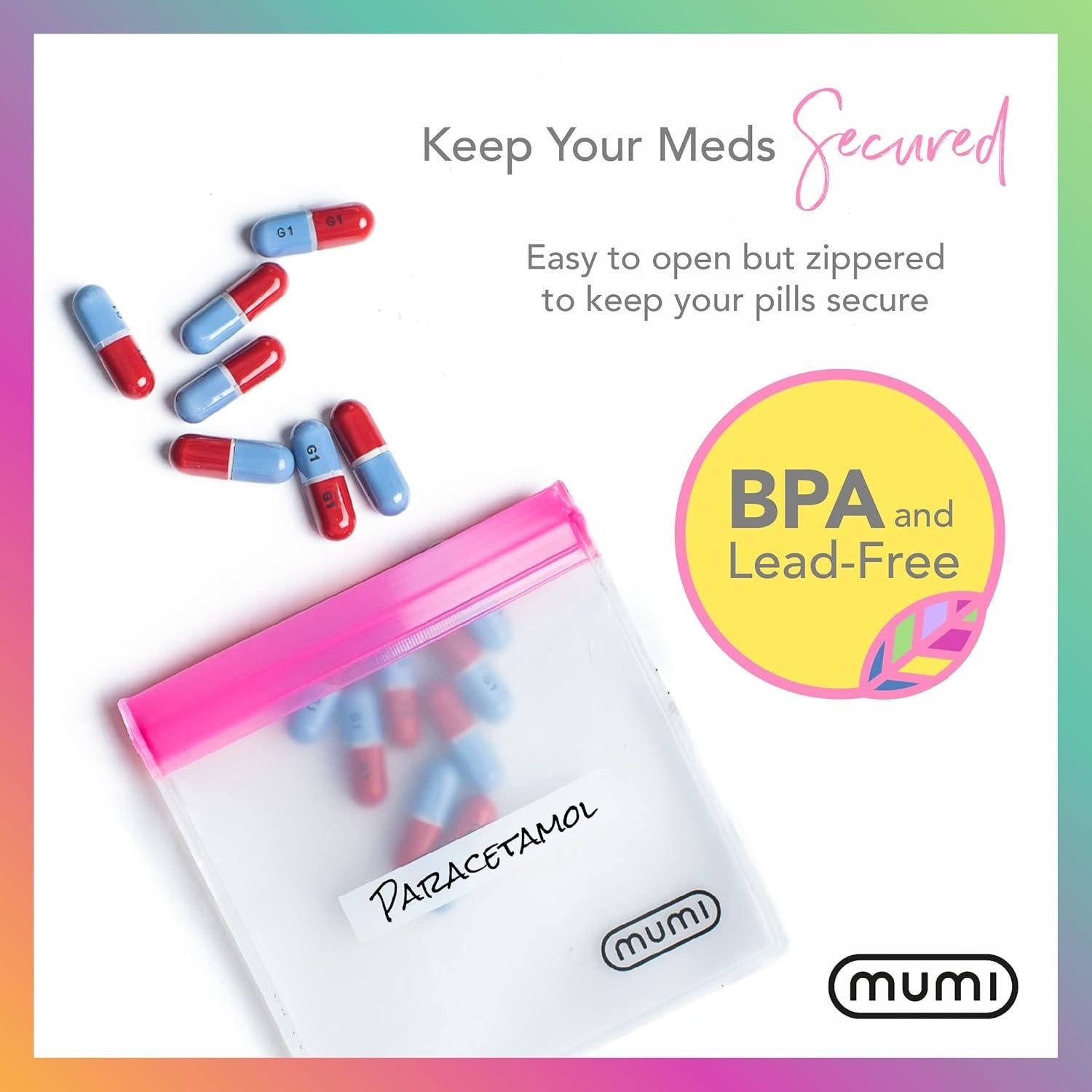 Conjunto de 7 Bolsas Reutilizables MUMI Transparentes 7.62x7.62cm