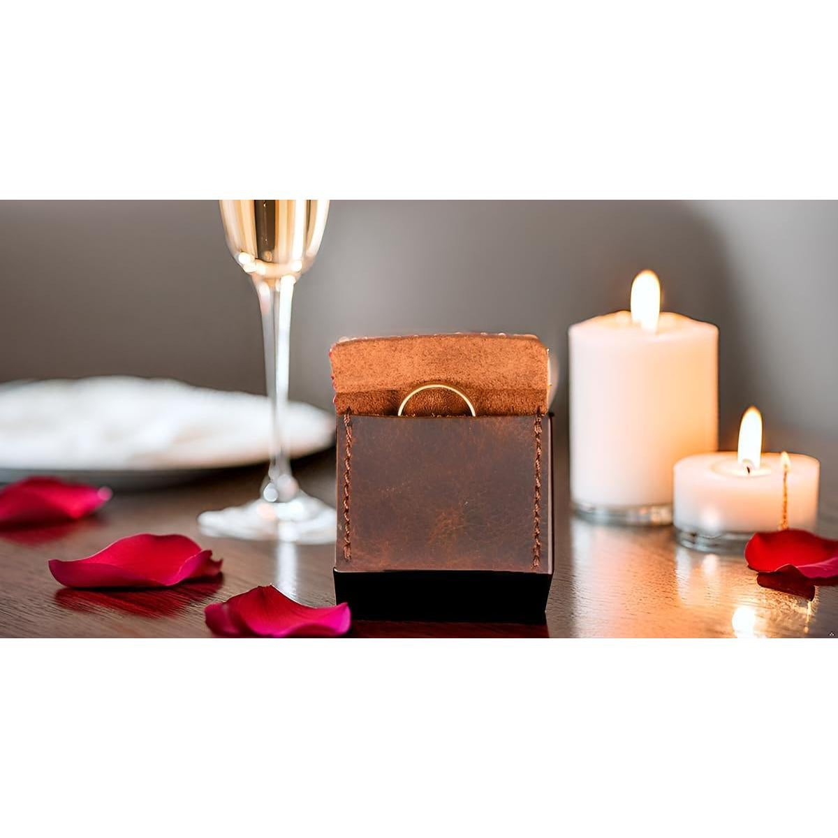 Estuche de Anillo de Boda CestAntiQ Cuero Marrón Hecho a Mano