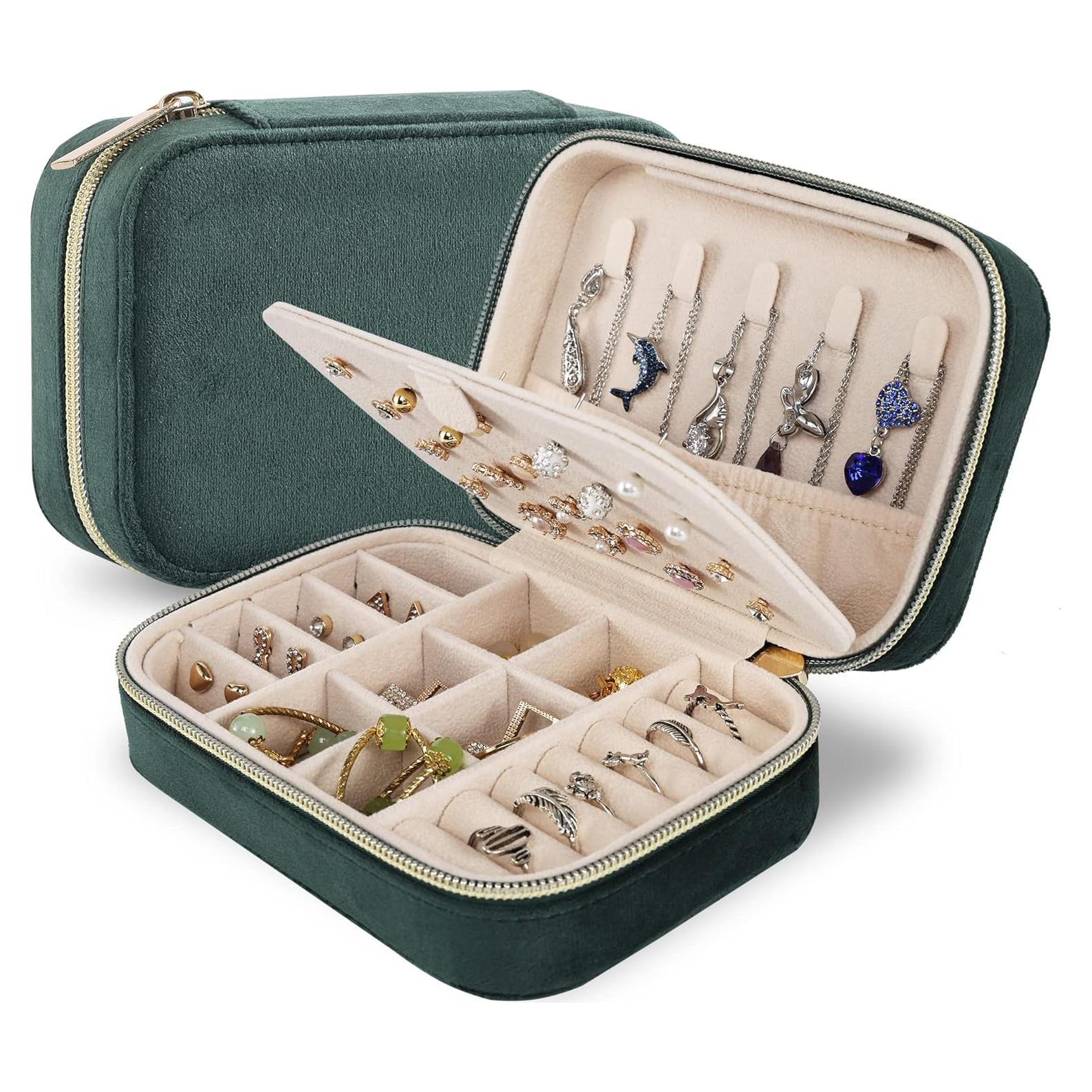 Caja de Joyería de Viaje Dajasan Terciopelo Verde Esmeralda