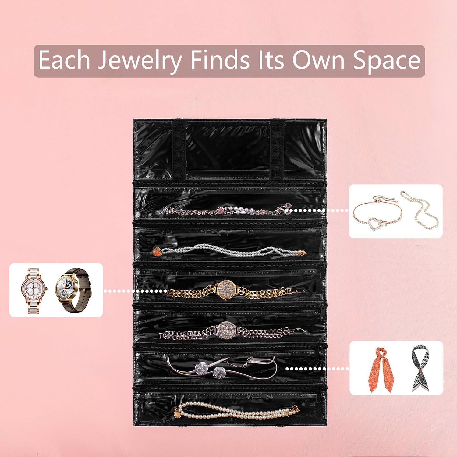 Organizador de Joyería de Viaje TEMUORG Plegable 6 Bolsillos