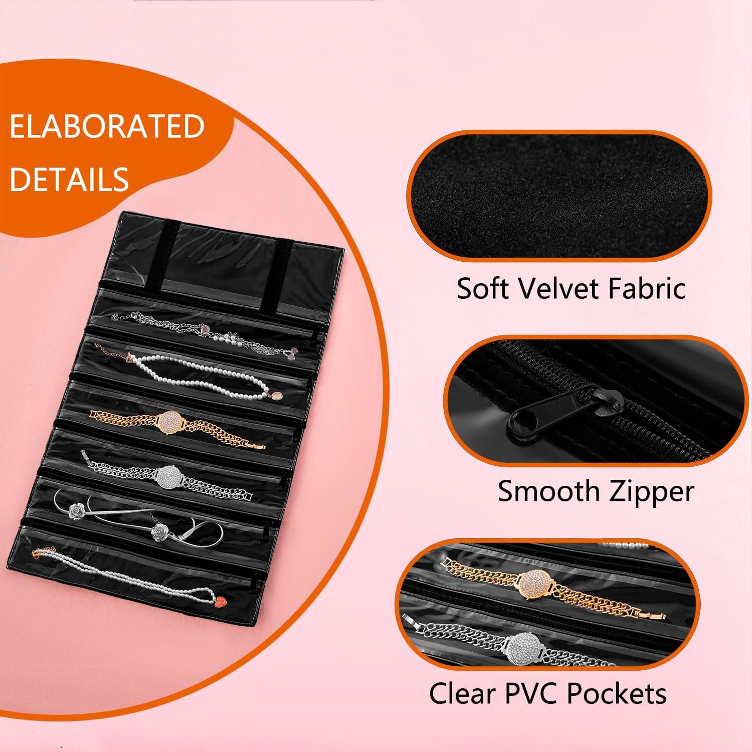 Organizador de Joyería de Viaje TEMUORG Plegable 6 Bolsillos