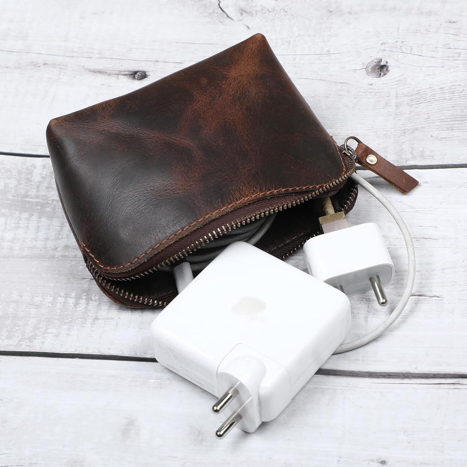 Neceser de Cosméticos de Cuero Marrón Unisex - 12.7x10.2cm