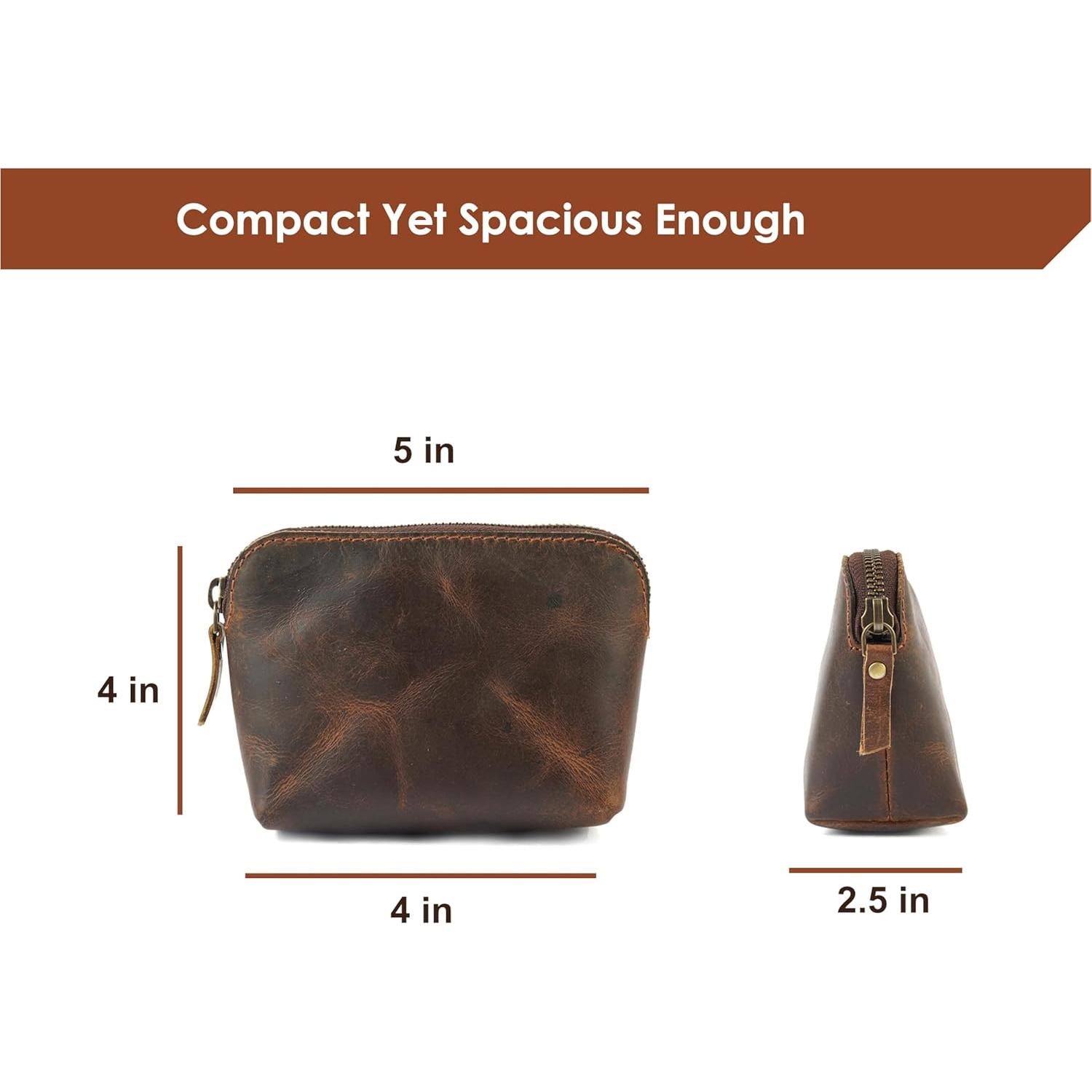 Neceser de Cosméticos de Cuero Marrón Unisex - 12.7x10.2cm