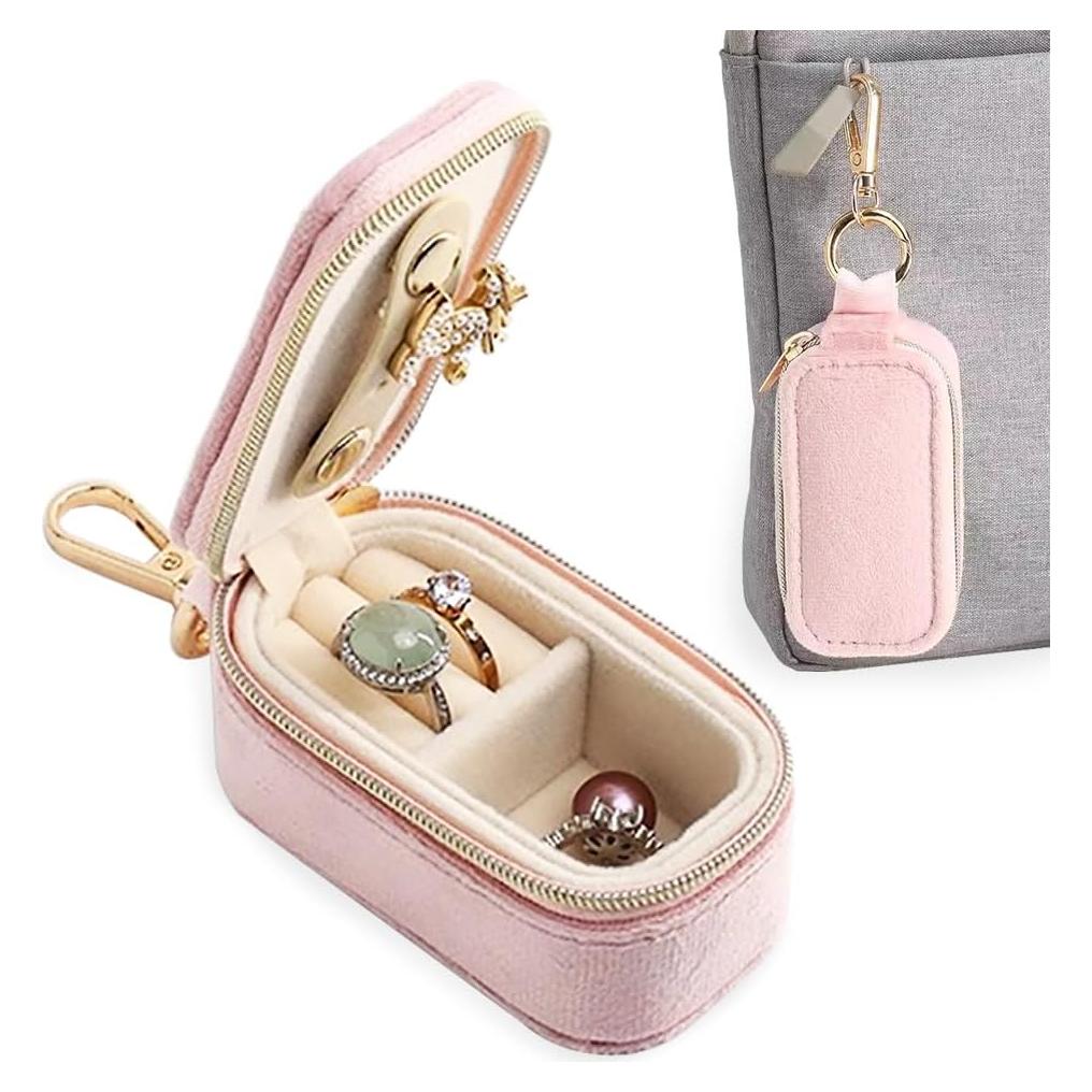Estuche de Joyería de Viaje FCGOD Rosa Terciopelo 8x4 cm
