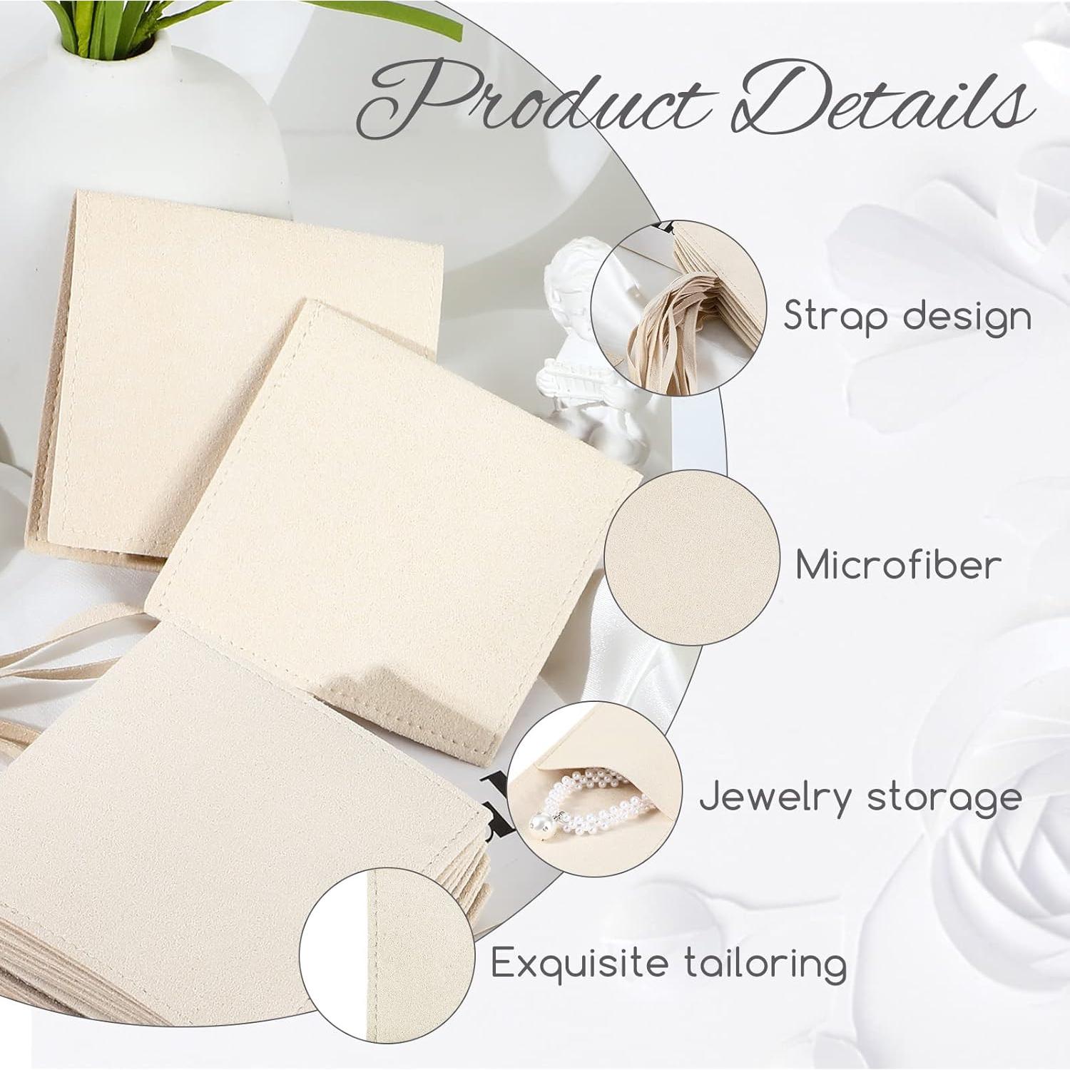 120 Bolsas de Microfibra para Joyería Cunno Beige 8x8 cm