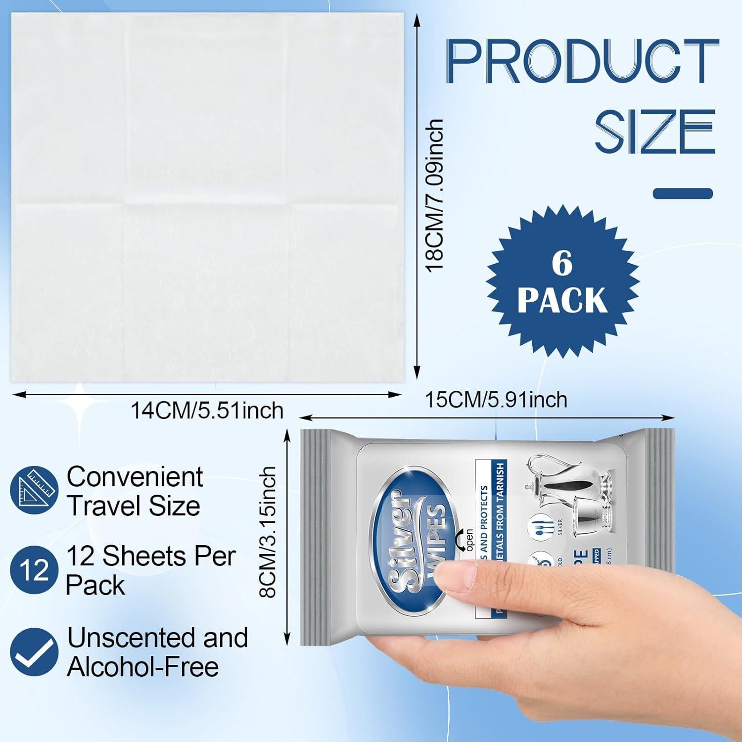 Paquete de 6 Toallitas Limpiadoras de Plata Dimsile - 72 Piezas