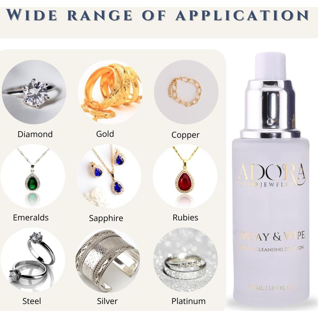 Kit Limpiador de Joyería Adora Fine - Spray 49.9 ml y Paño 15.2x19.1 cm