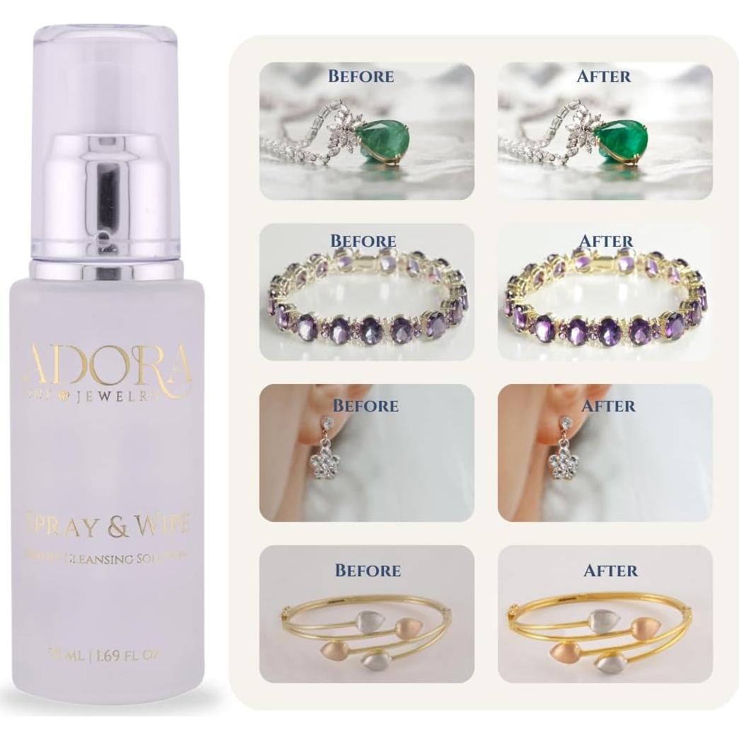 Kit Limpiador de Joyería Adora Fine - Spray 49.9 ml y Paño 15.2x19.1 cm