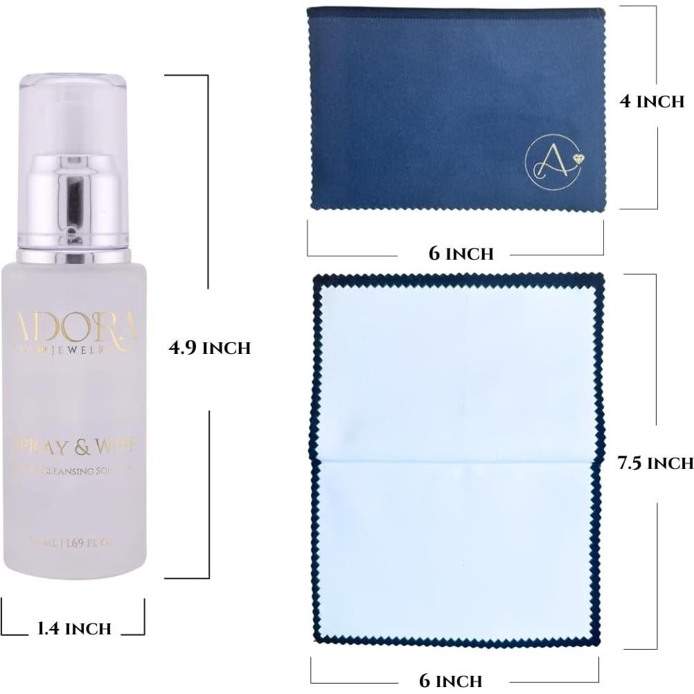 Kit Limpiador de Joyería Adora Fine - Spray 49.9 ml y Paño 15.2x19.1 cm