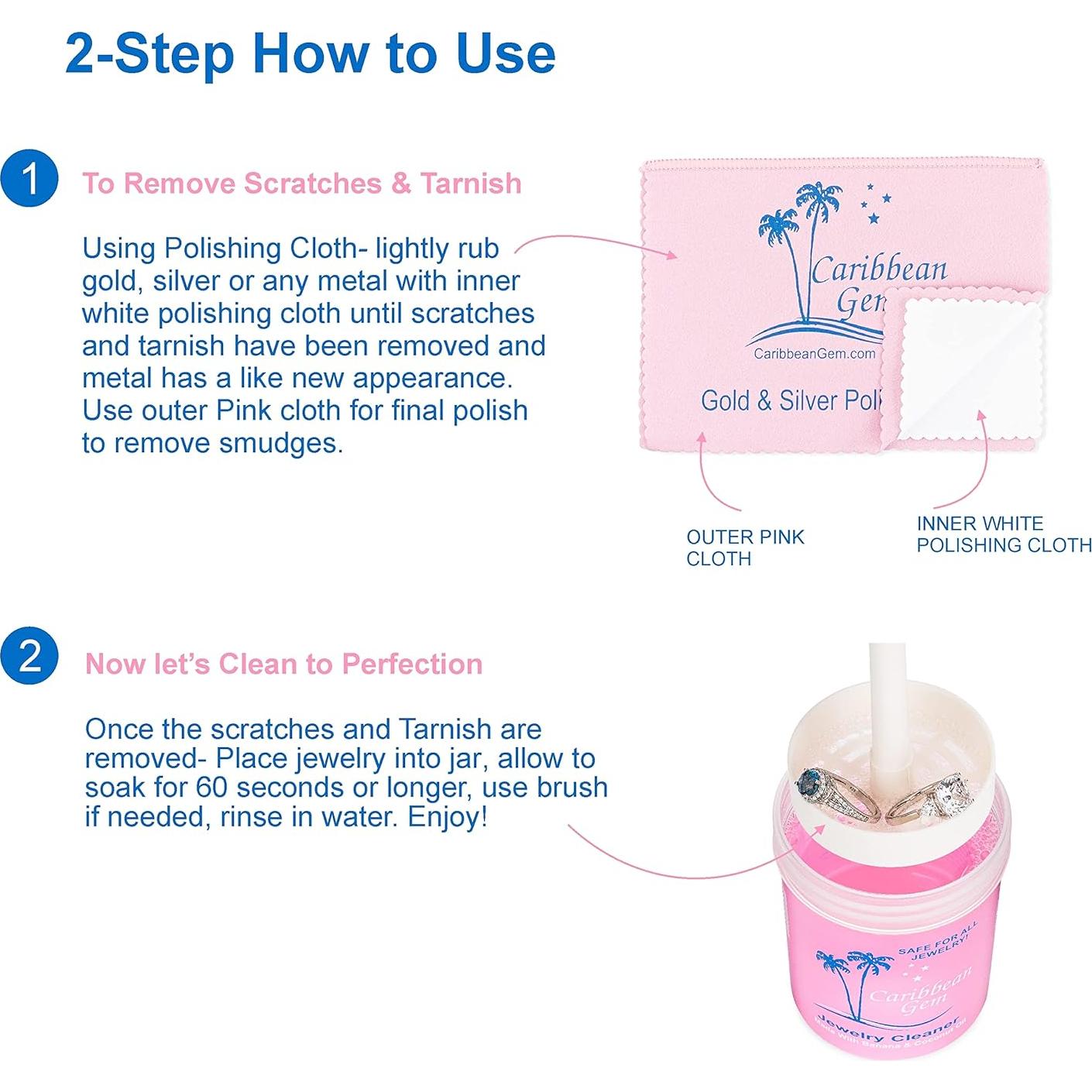 Kit de Limpieza de Joyas 8oz Caribbean Gem - Oro, Plata, Diamantes