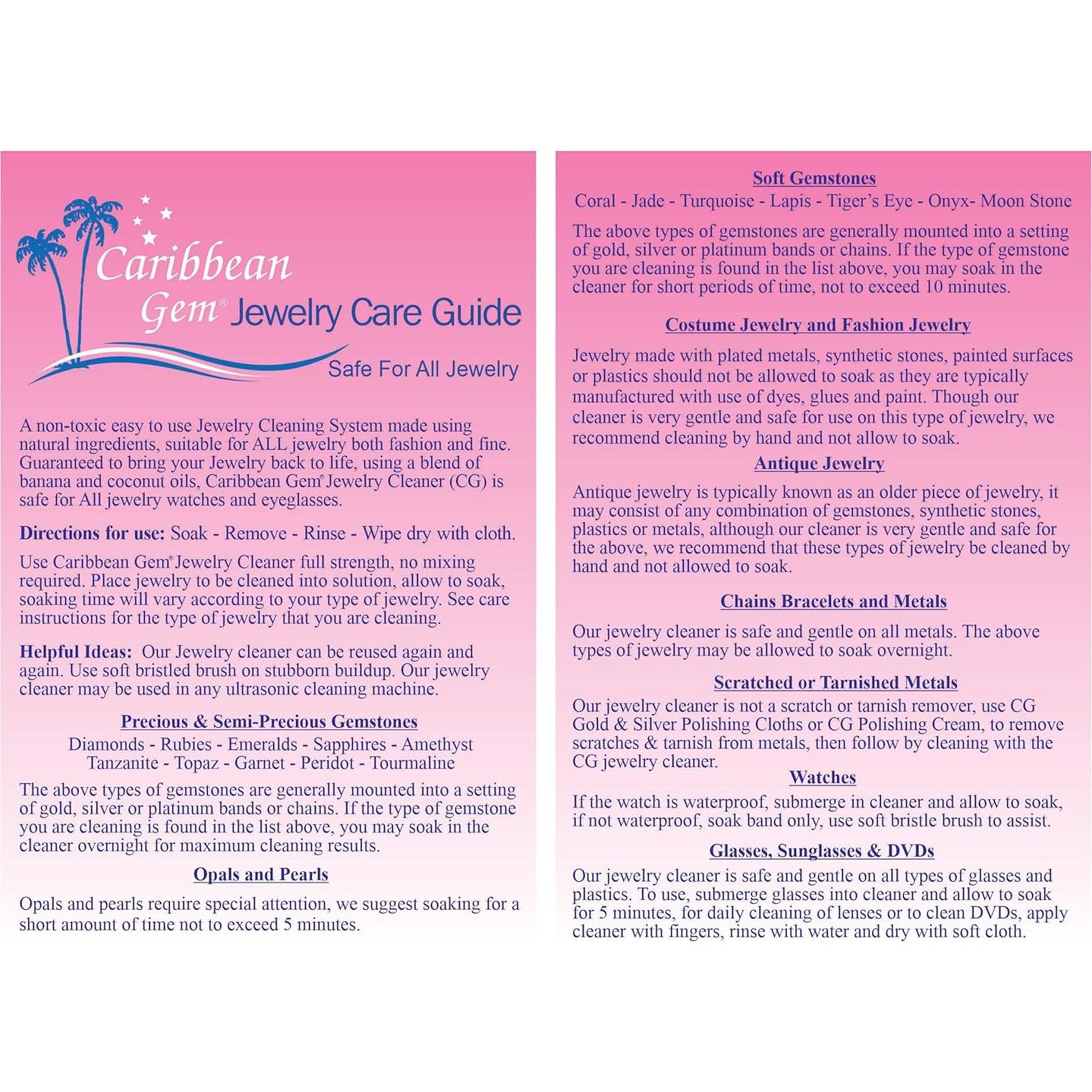 Kit de Limpieza de Joyas 8oz Caribbean Gem - Oro, Plata, Diamantes