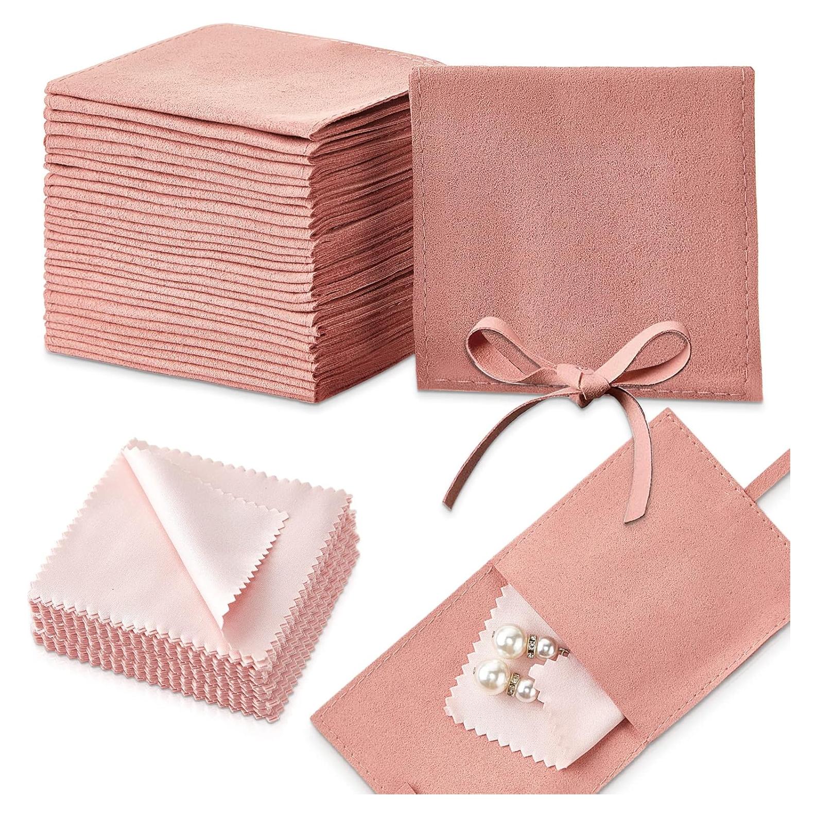 Berlune 30 Pcs Bolsa Microfibra Joyería Rosa 8x8 cm