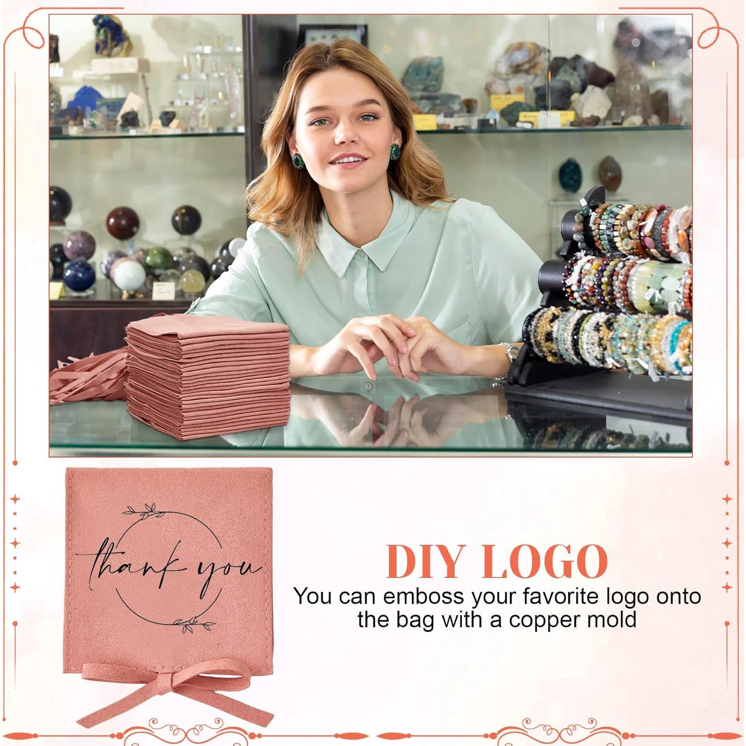 Berlune 30 Pcs Bolsa Microfibra Joyería Rosa 8x8 cm