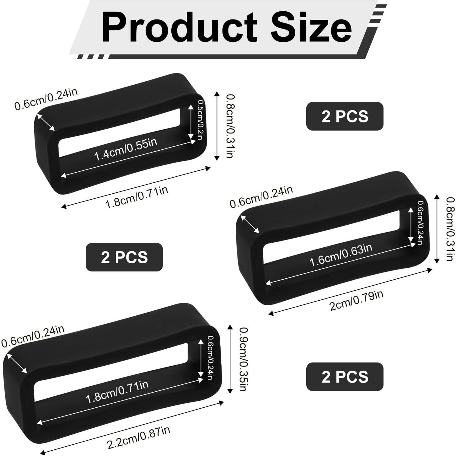 6 Sujetadores de Correa de Reloj Silicona Negro 14/16/18mm