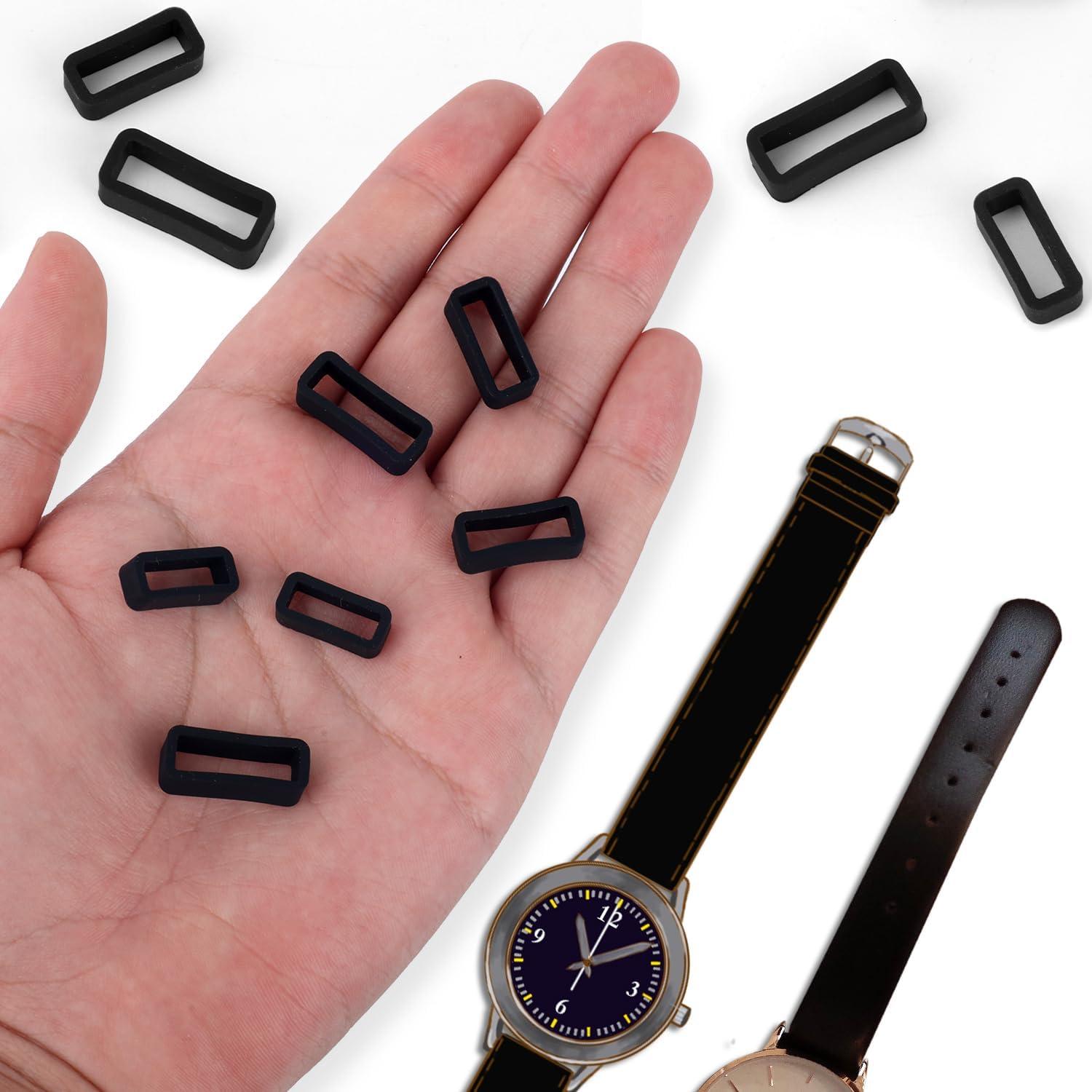6 Sujetadores de Correa de Reloj Silicona Negro 14/16/18mm