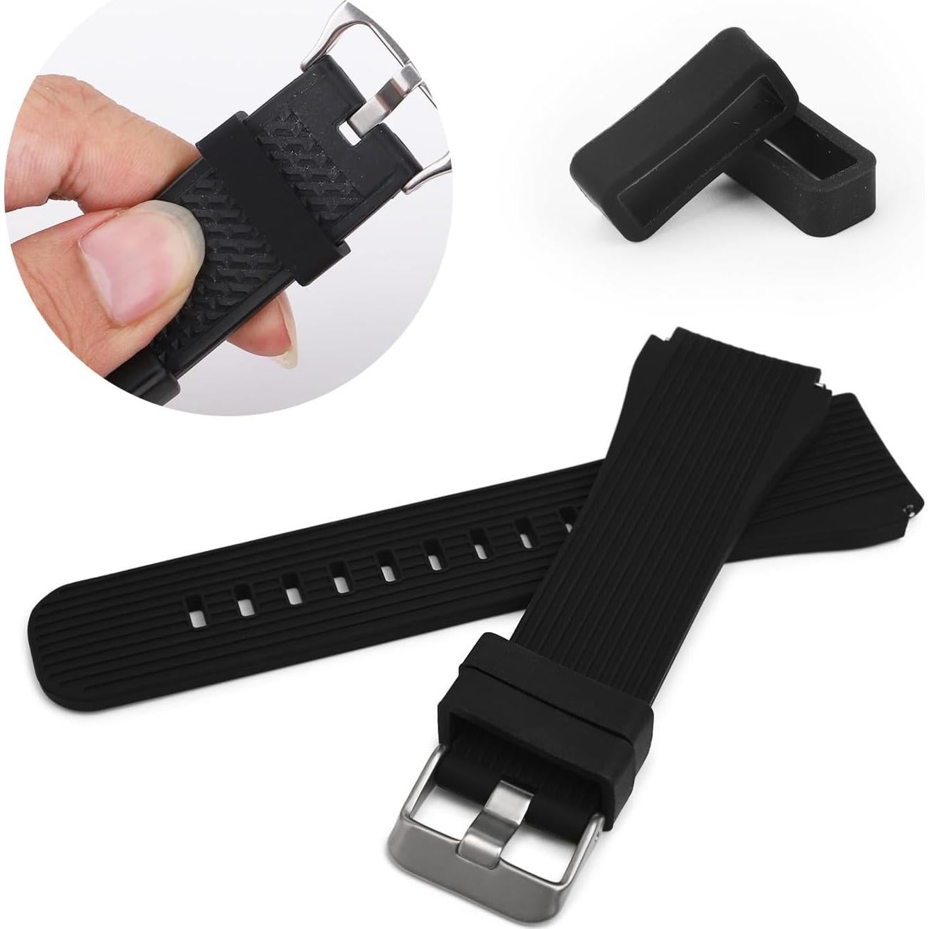 6 Sujetadores de Correa de Reloj Silicona Negro 14/16/18mm