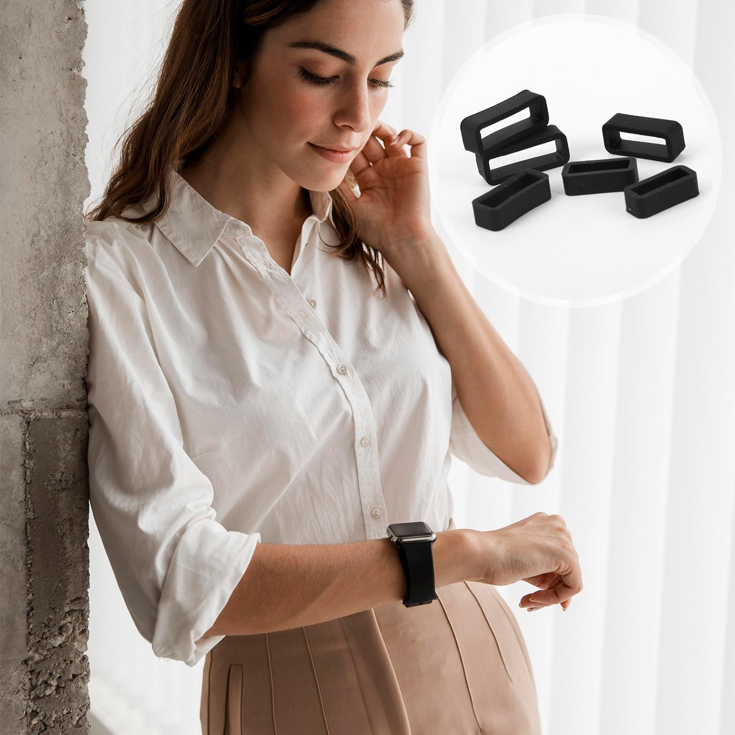 6 Sujetadores de Correa de Reloj Silicona Negro 14/16/18mm