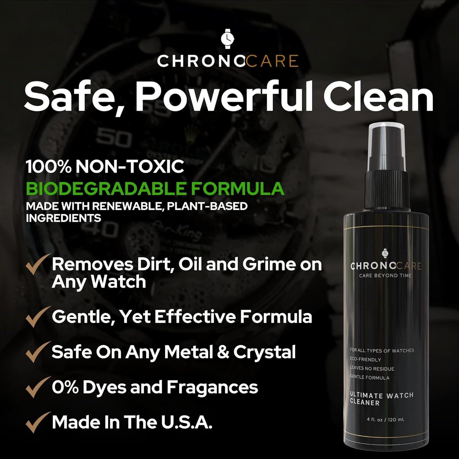 Kit de Limpieza de Reloj ChronoCare - Spray 118ml y 59ml, Toalla Microfibra