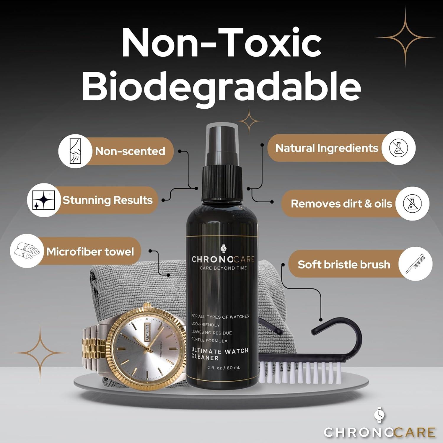 Kit de Limpieza de Reloj ChronoCare - Spray 118ml y 59ml, Toalla Microfibra