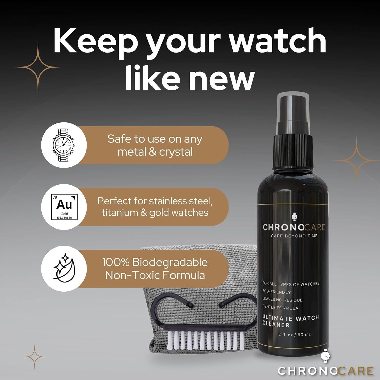 Kit de Limpieza de Reloj ChronoCare - Spray 118ml y 59ml, Toalla Microfibra