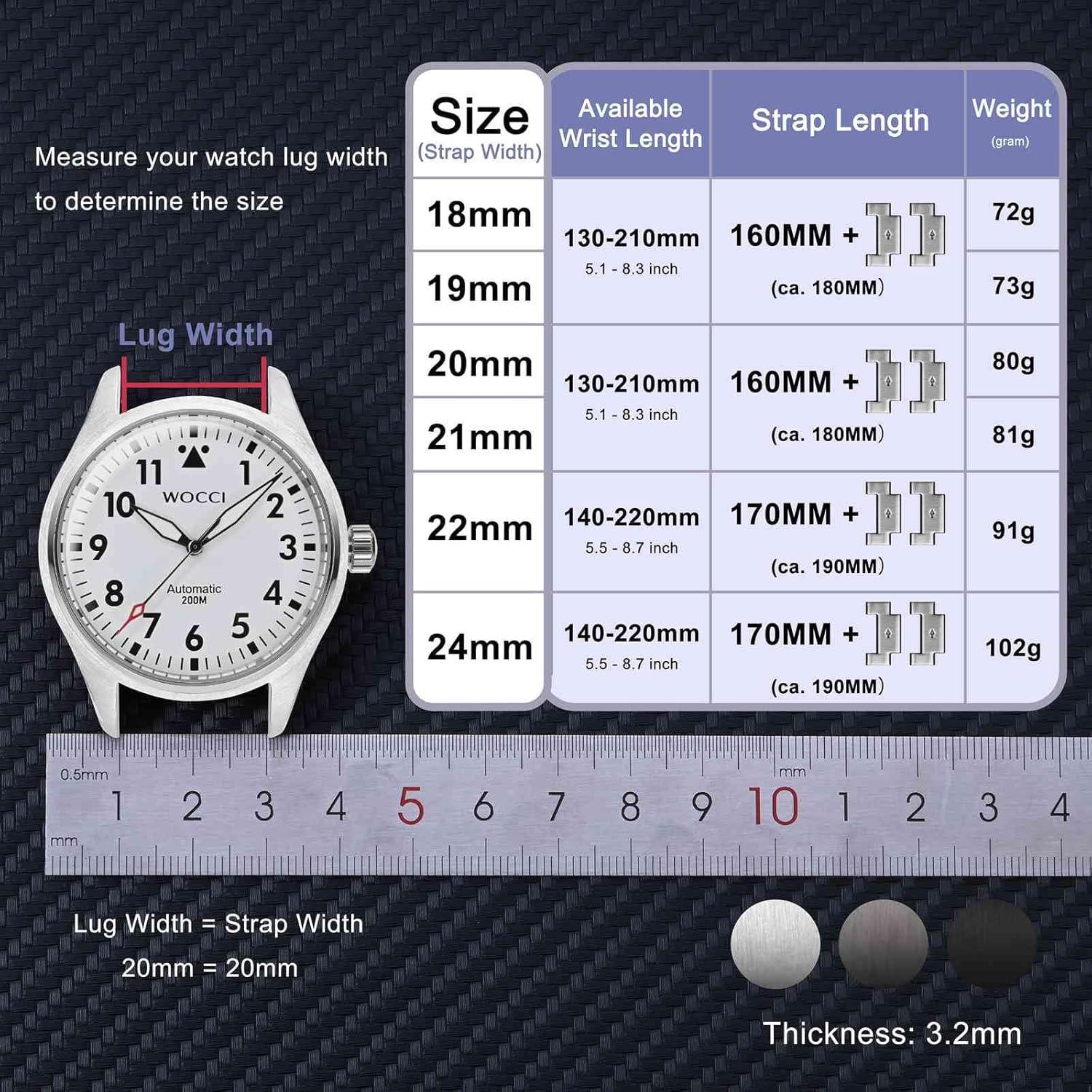 Banda de Reloj de Metal WOCCI 24mm Acero Inoxidable Plata