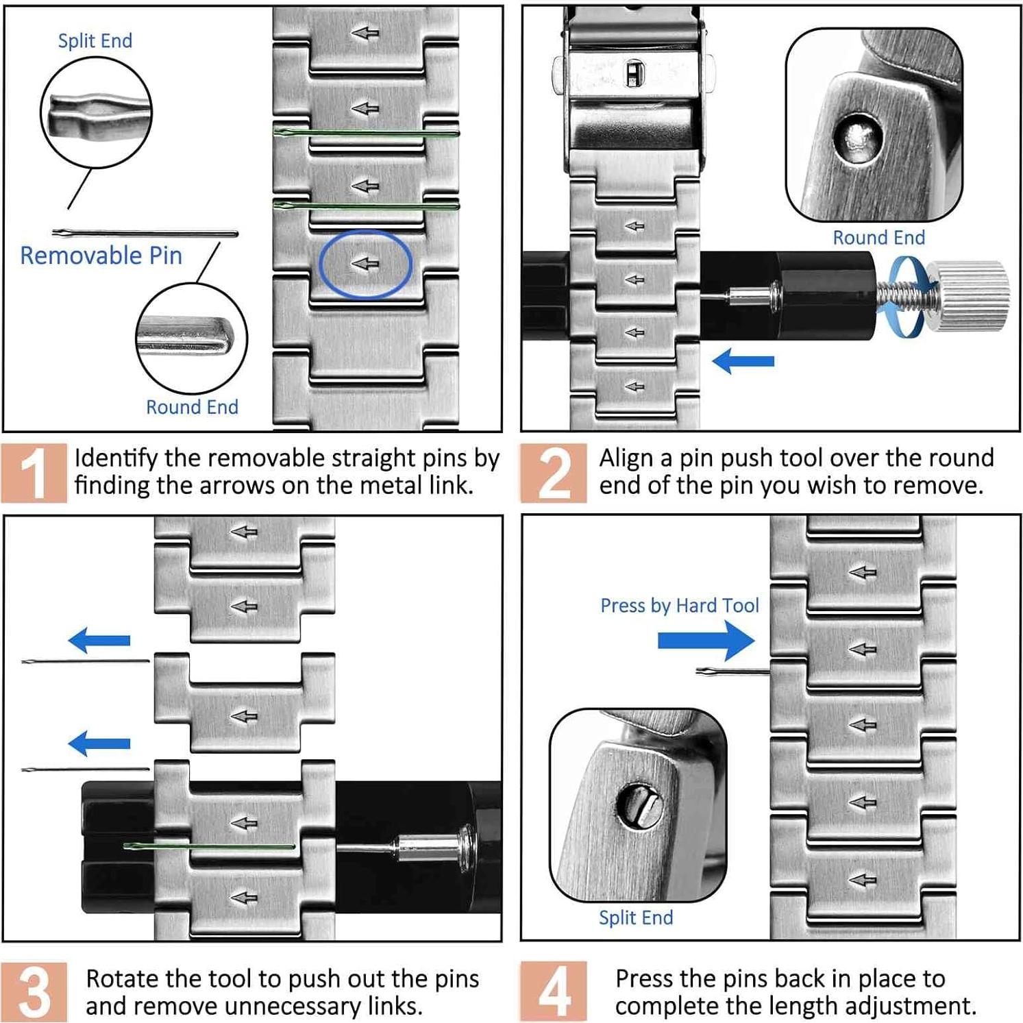 Banda de Reloj de Metal WOCCI 24mm Acero Inoxidable Plata