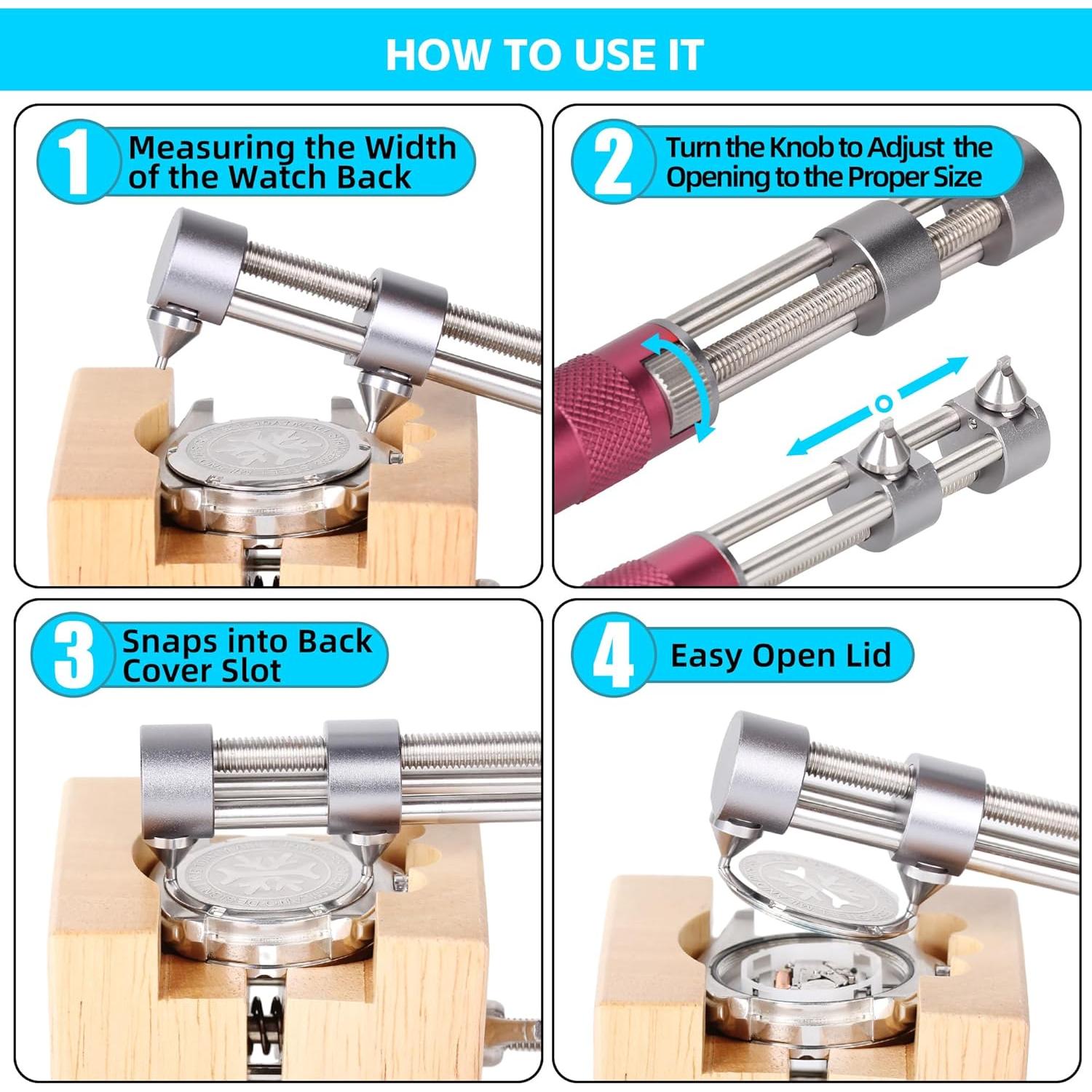 Abridor de Fondo de Reloj HAODA 2 Mandíbulas 60mm