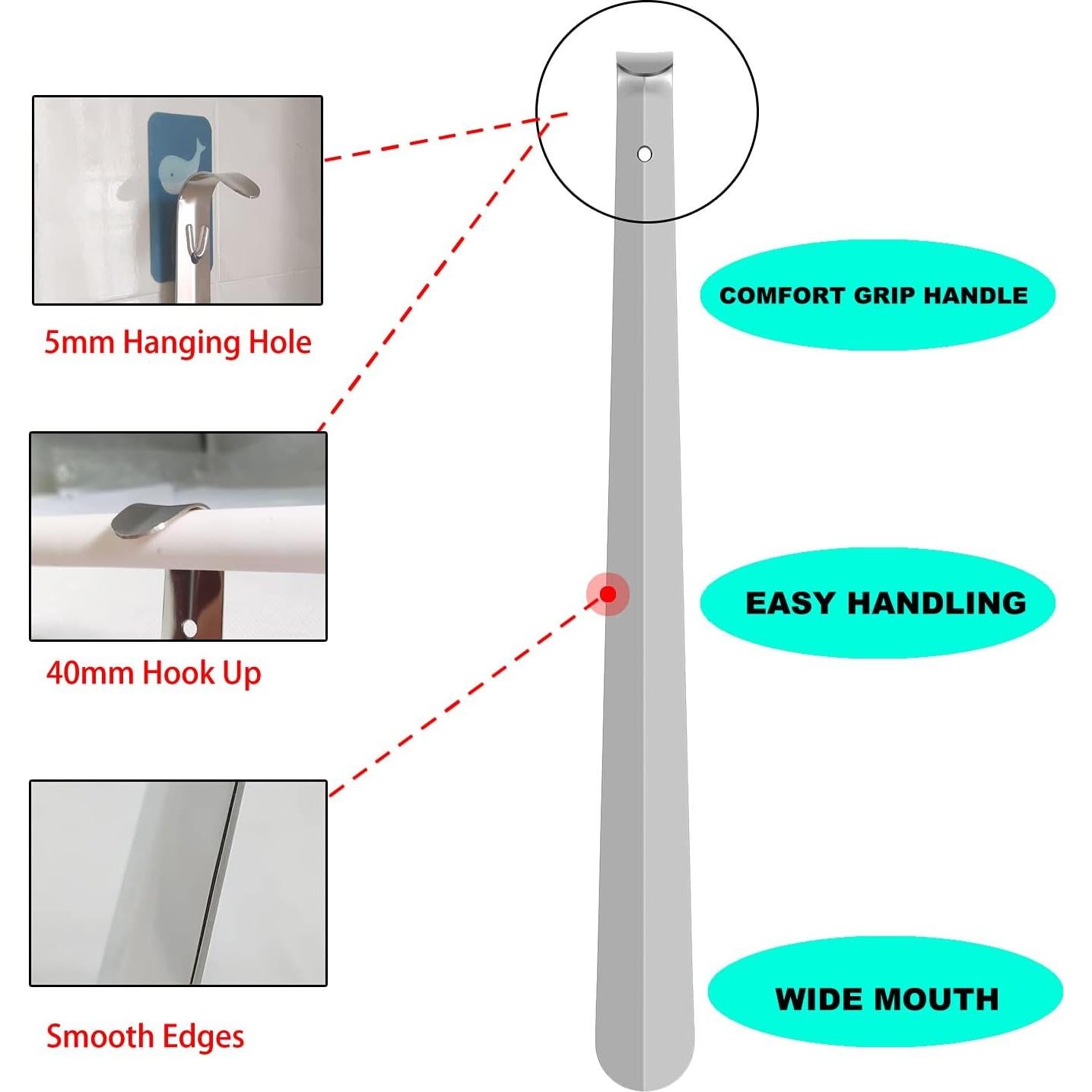 Cuerno de zapato largo de acero inoxidable 41.91 cm para adultos