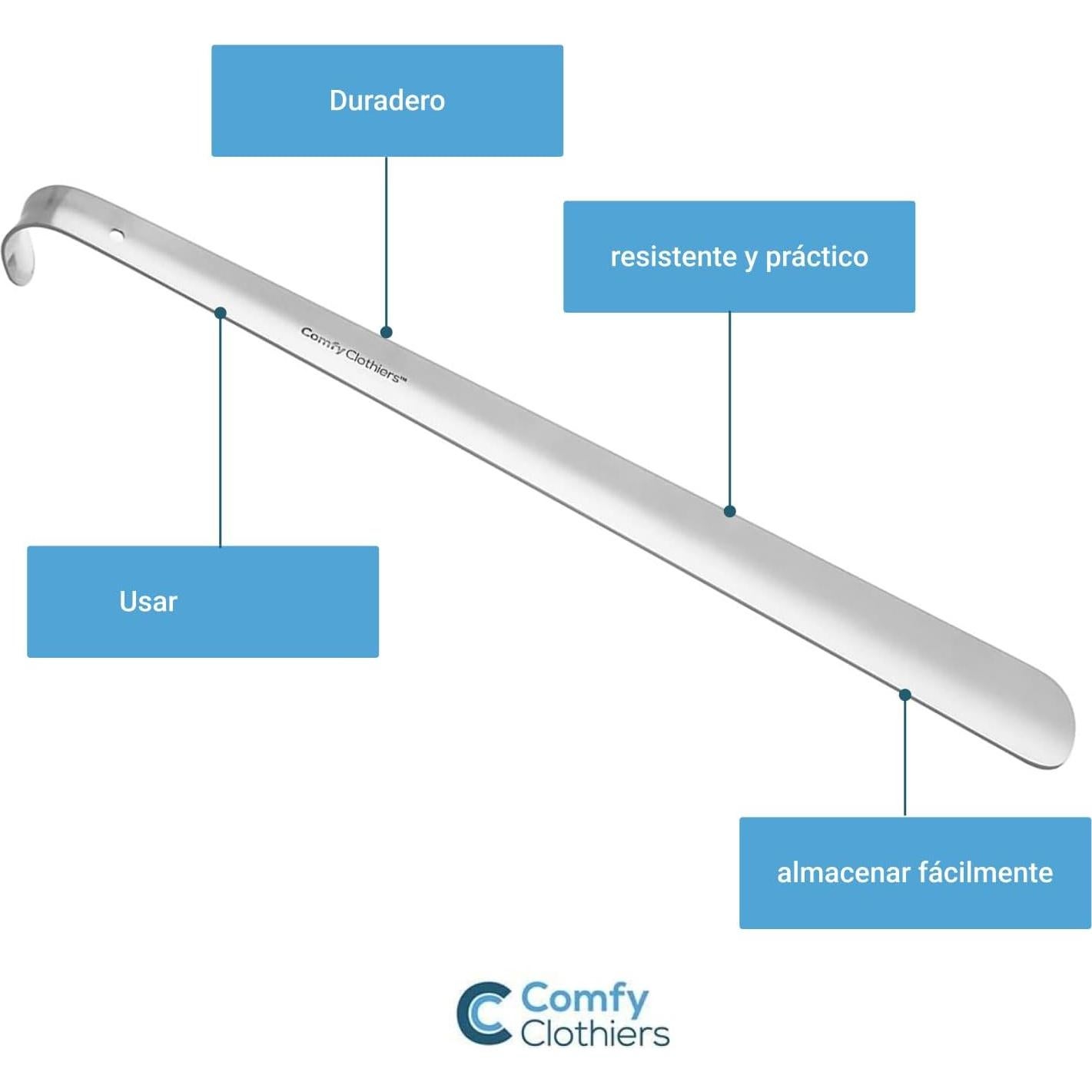 Cuerno de Zapato Metálico Largo 79cm Acero Inoxidable para Ancianos