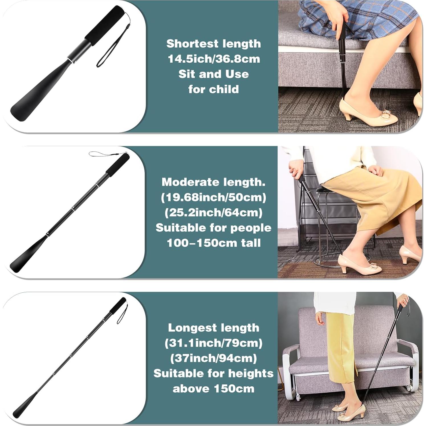 Cuerno de zapato retráctil de aluminio con mango largo 93.98 cm