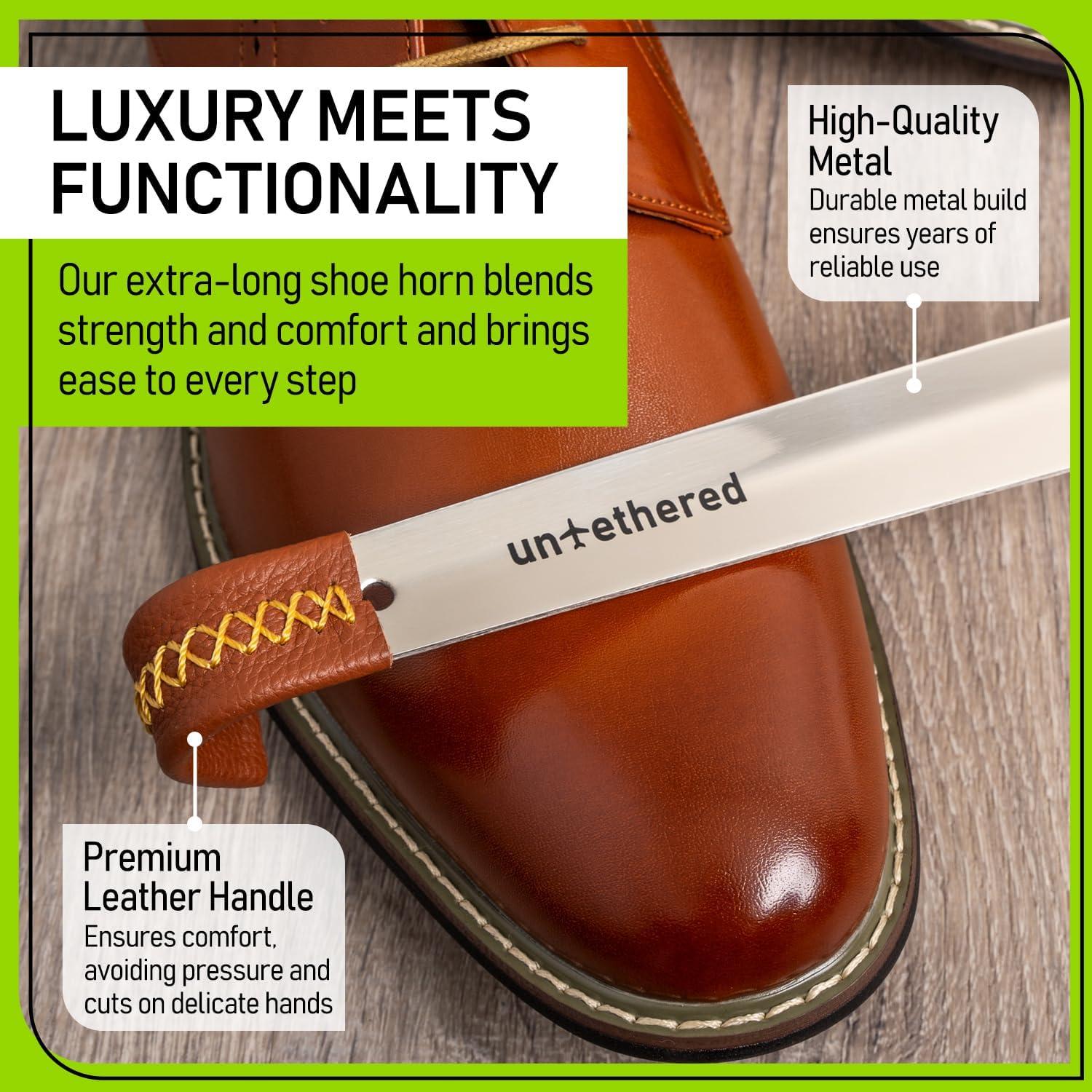 Cuchara de zapatos larga de metal con mango de cuero 41.91 cm