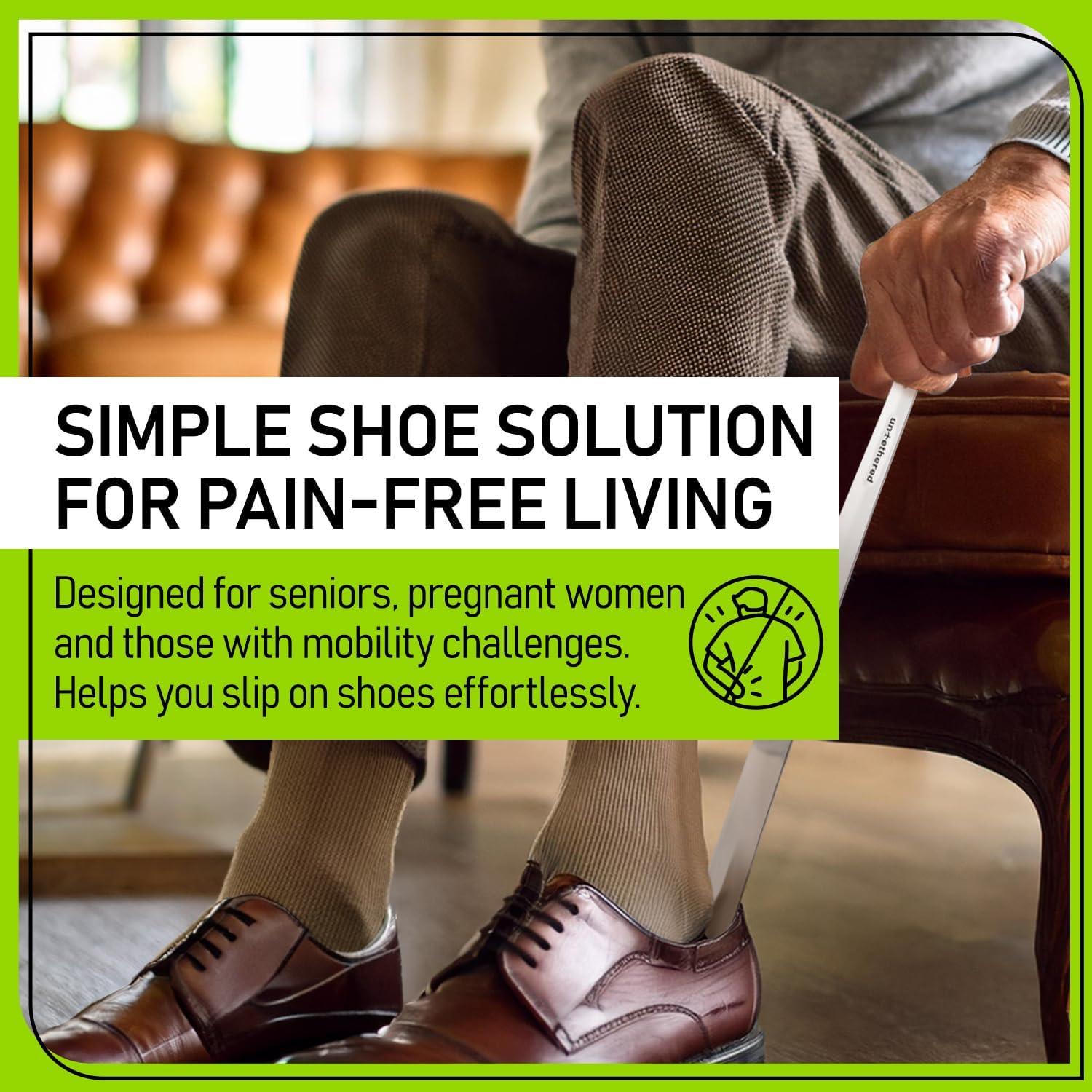 Cuchara de zapatos larga de metal con mango de cuero 41.91 cm