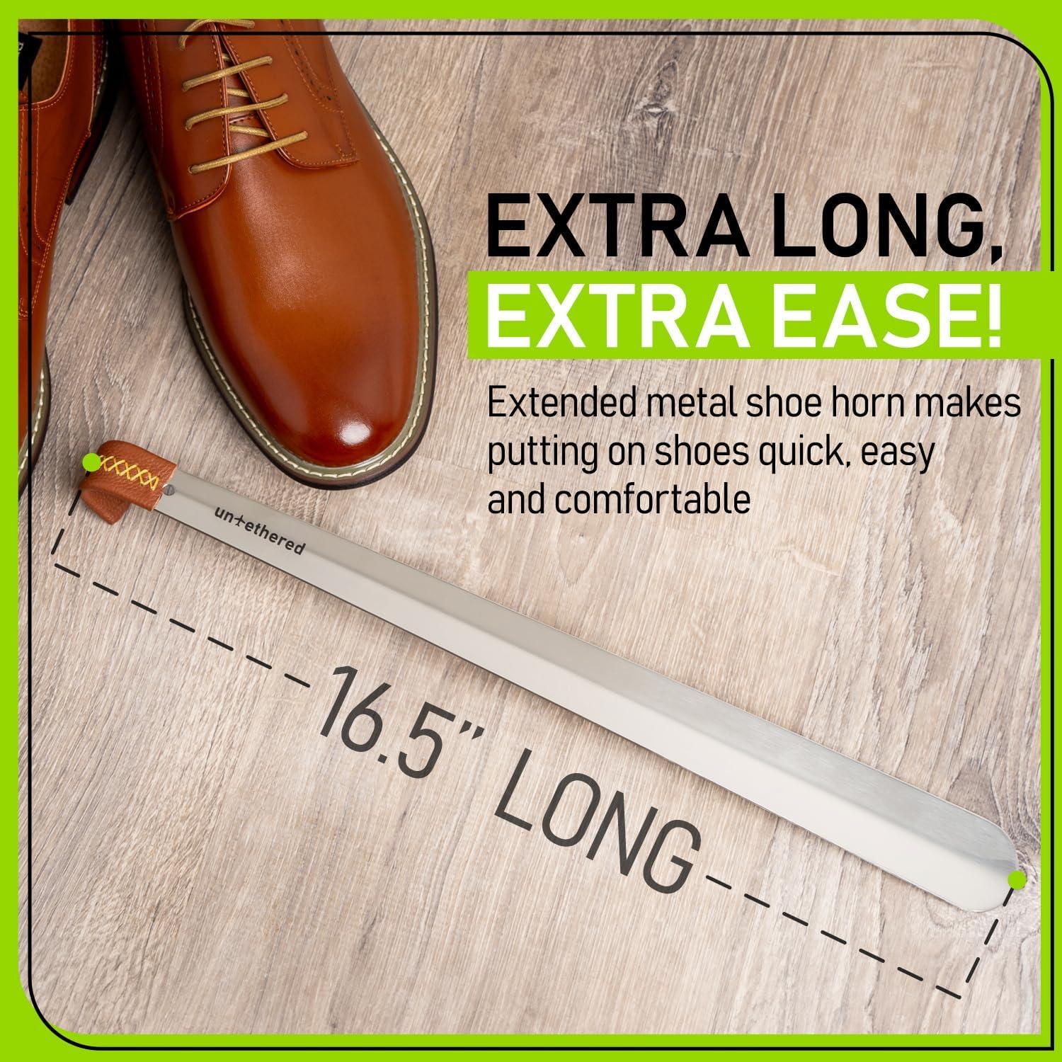 Cuchara de zapatos larga de metal con mango de cuero 41.91 cm