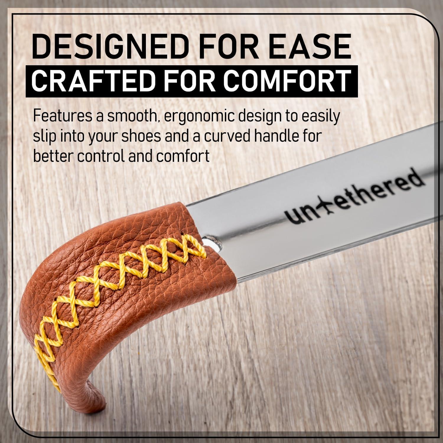 Cuchara de zapatos larga de metal con mango de cuero 41.91 cm