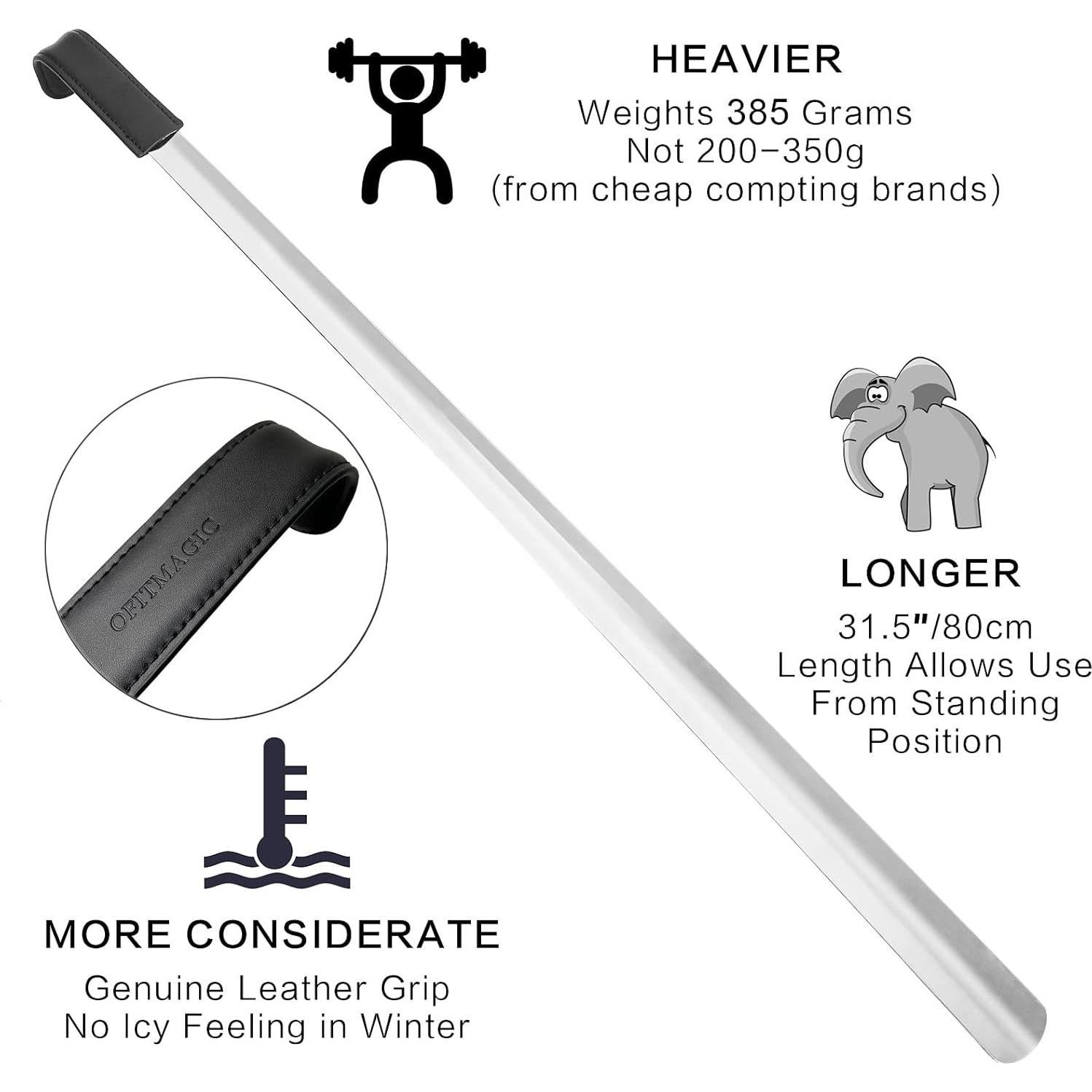 Cuerno de Zapato de Metal 80 cm con Mango de Cuero - Unisex