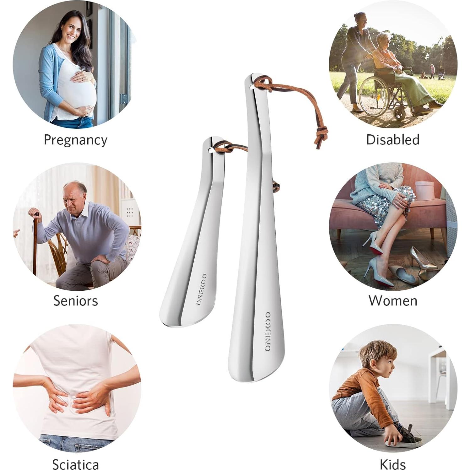 Juego de Calzadores de Acero Inoxidable ONEKOO - Largo 30.48 cm y Corto 19.05 cm