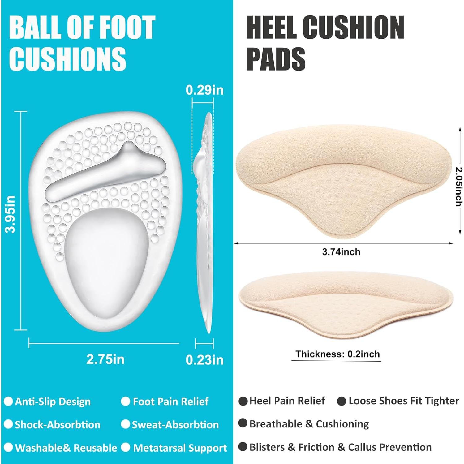 Cojines metatarsales y almohadillas para talón Comfowner - 4 pares
